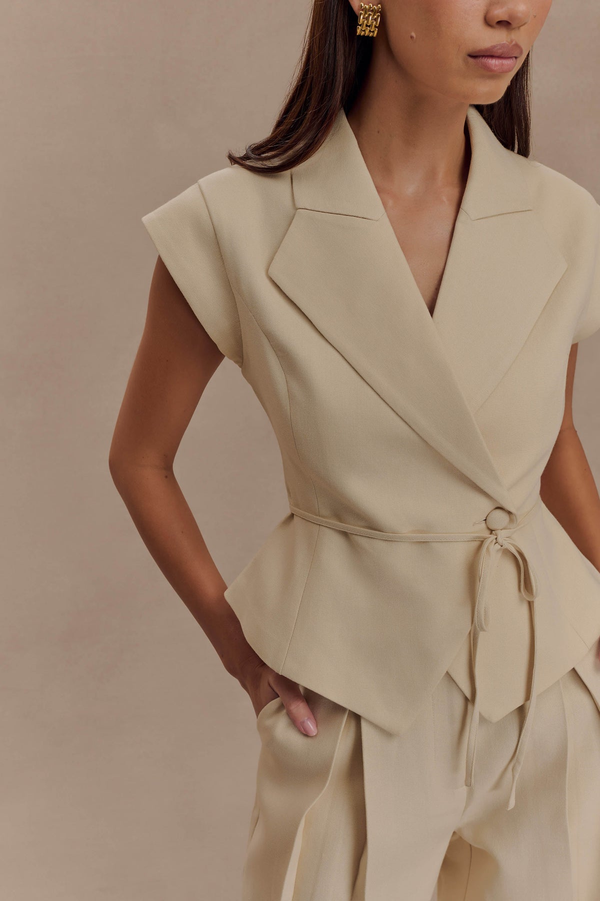 Andina Shortsleeve Linen Top - Natural Beige