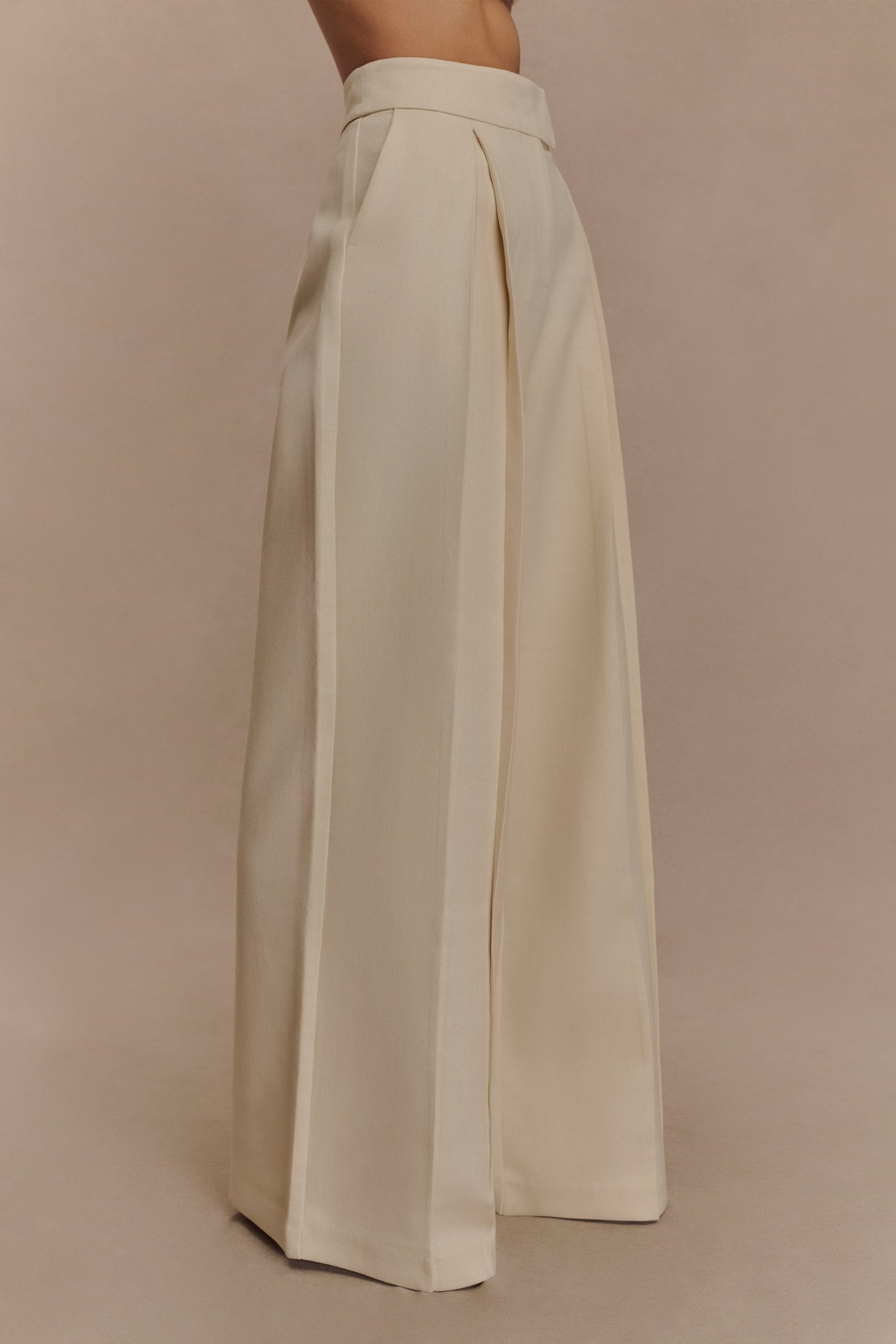 Raya Mid Rise Wide Leg Linen Pant - Natural Beige