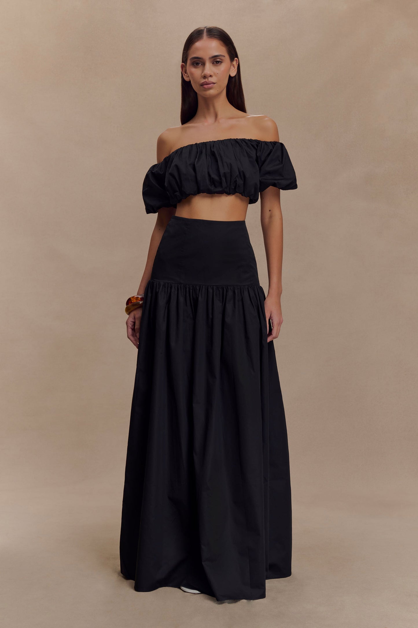 Autumn Off Shoulder Bubble Top - Black