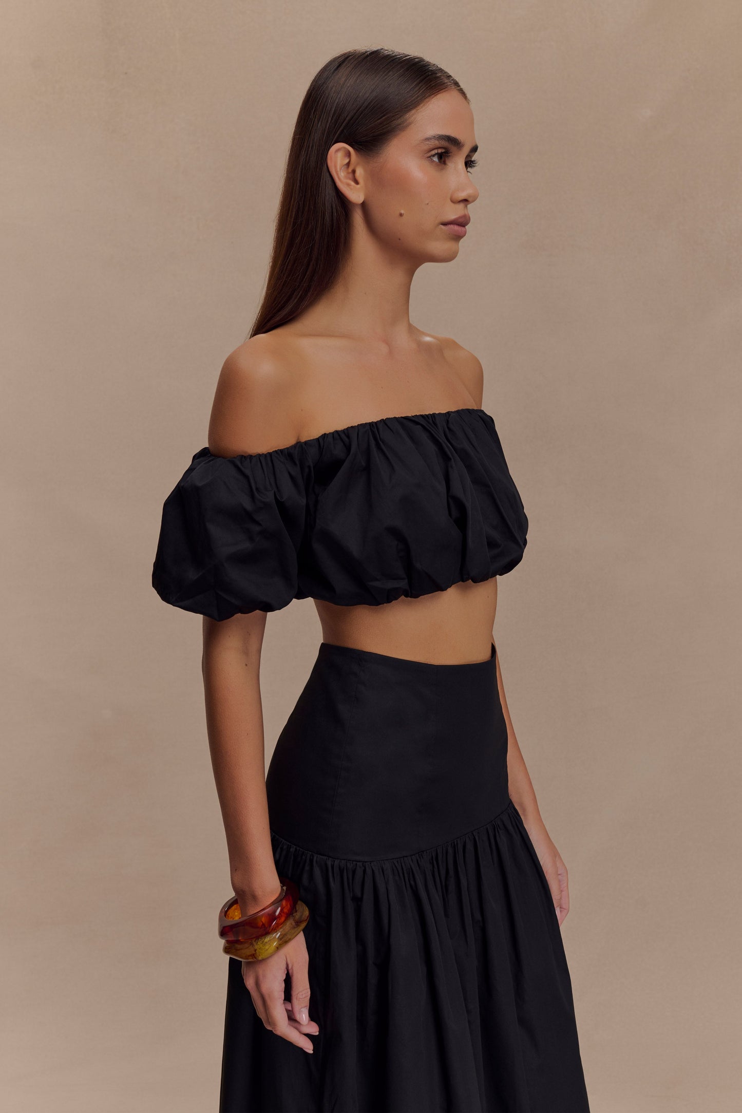 Autumn Off Shoulder Bubble Top - Black