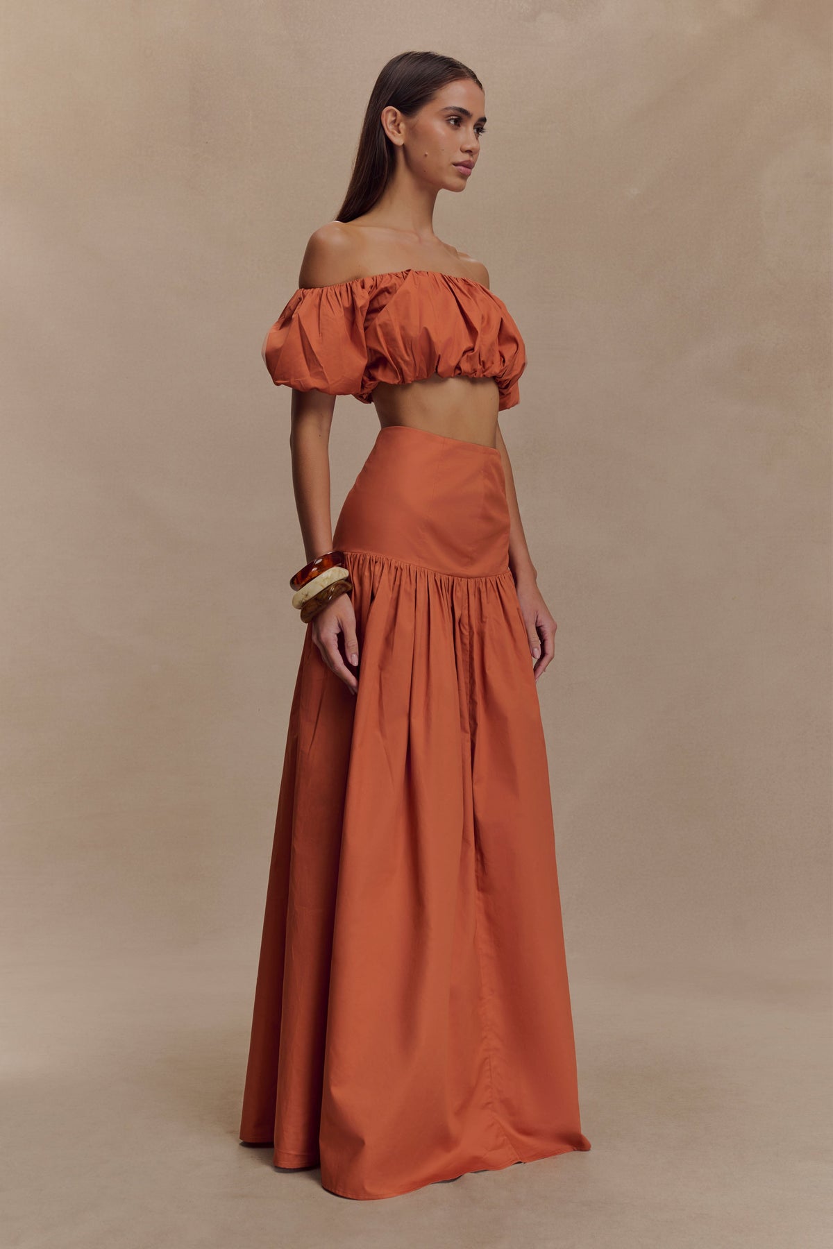 Autumn Off Shoulder Bubble Top - Burnt Orange