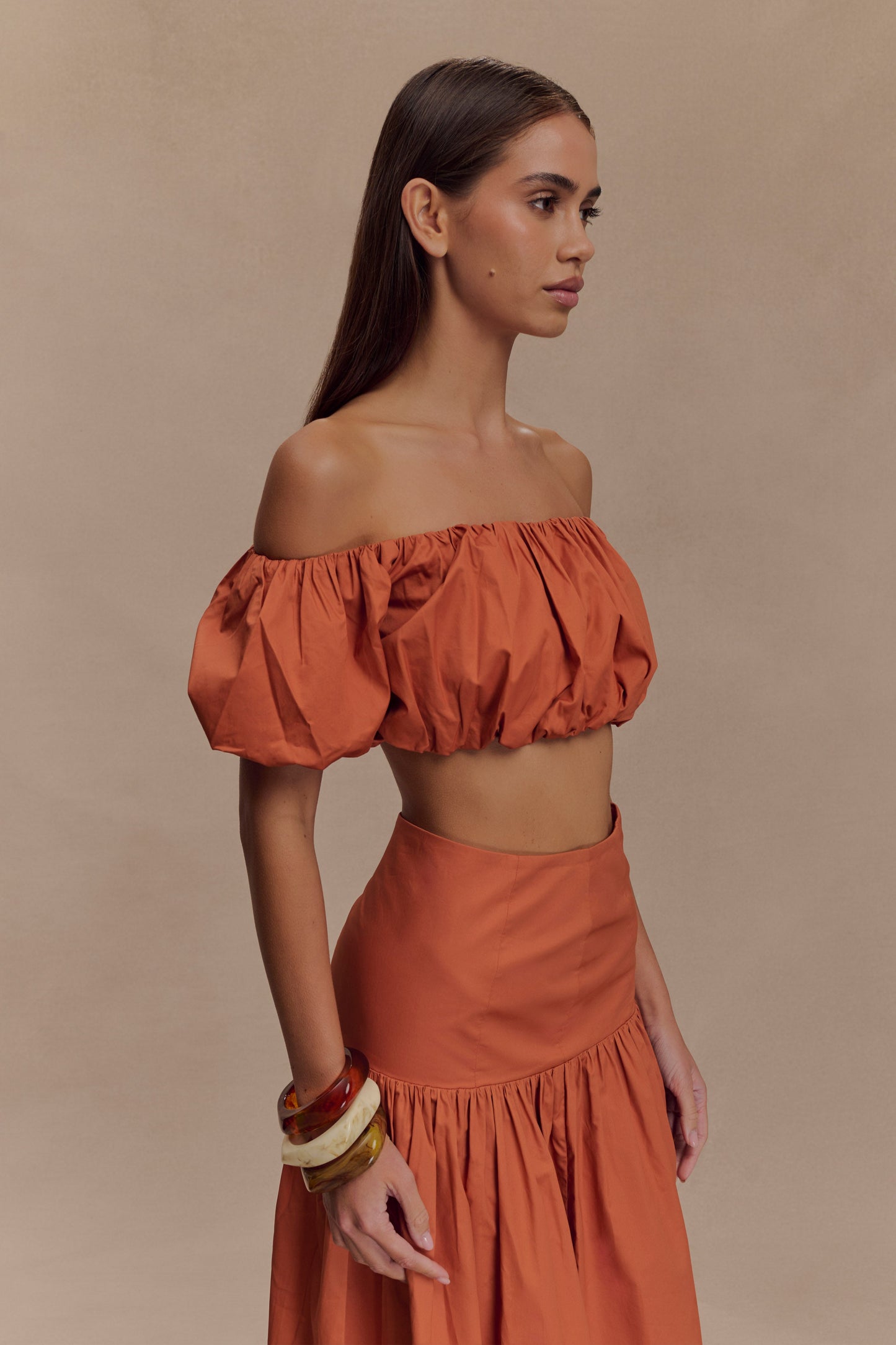 Autumn Off Shoulder Bubble Top - Burnt Orange