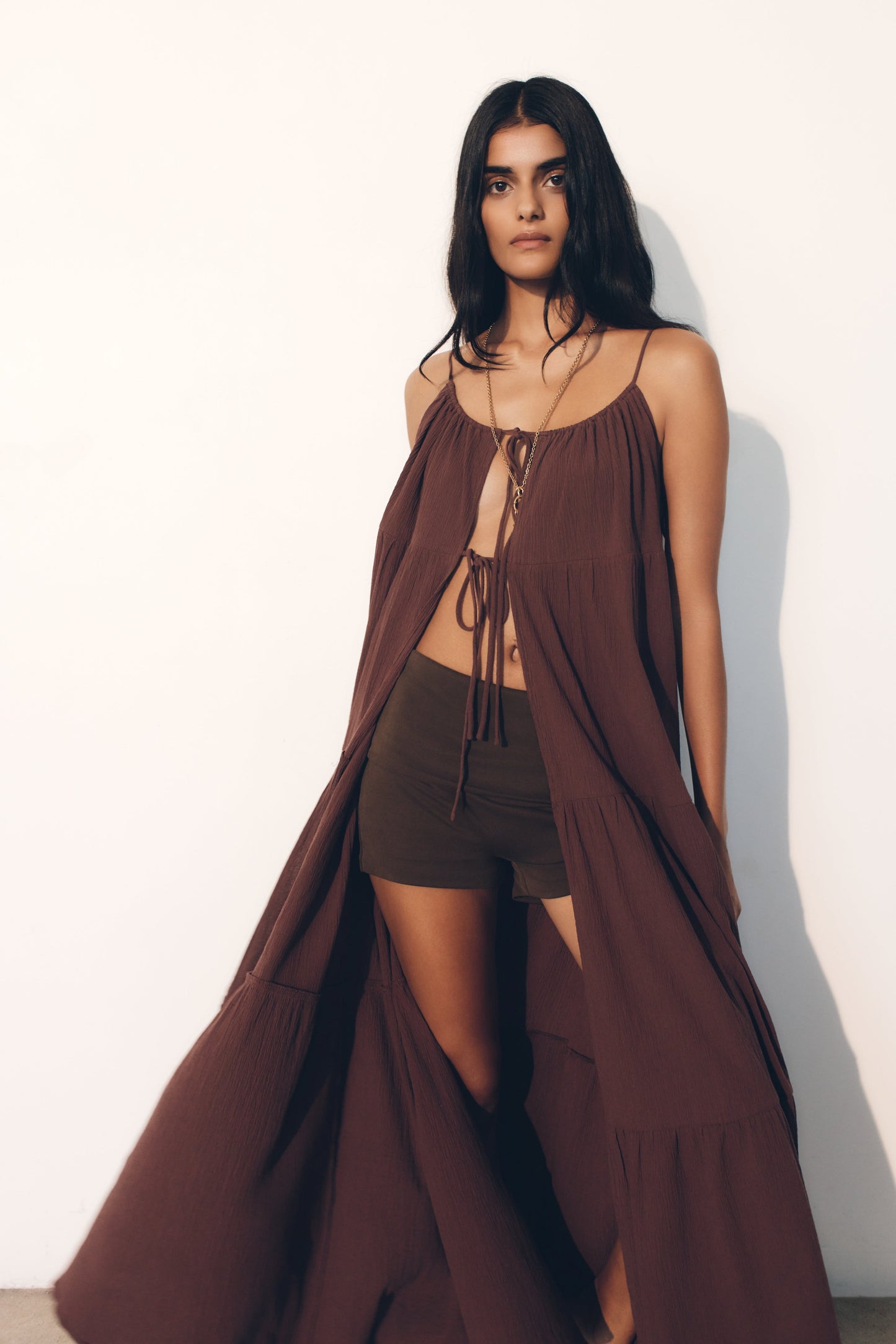 Lenny Front Tie Top - Chocolate