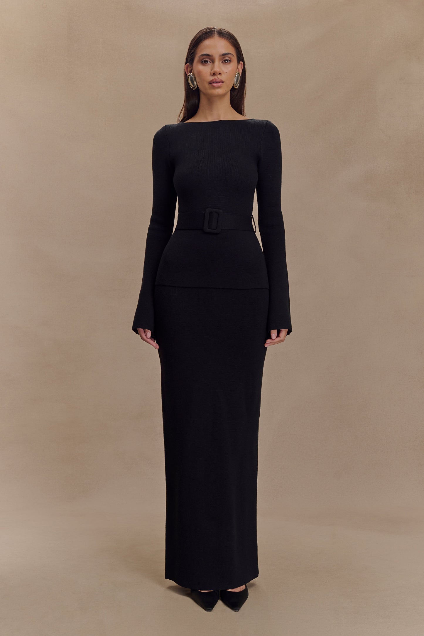 Justine Belted Knit Top - Black