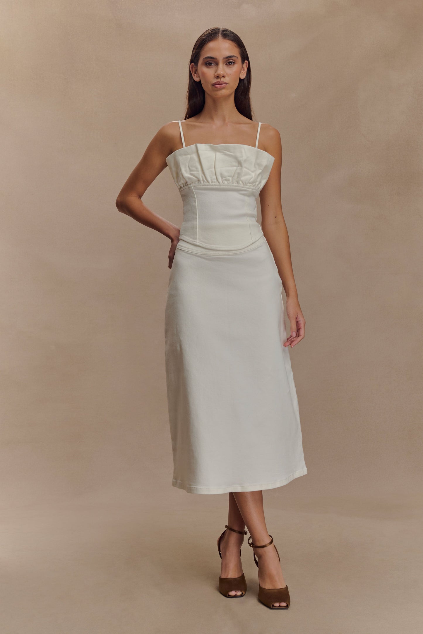 Cecilia Denim Frill Corset - White