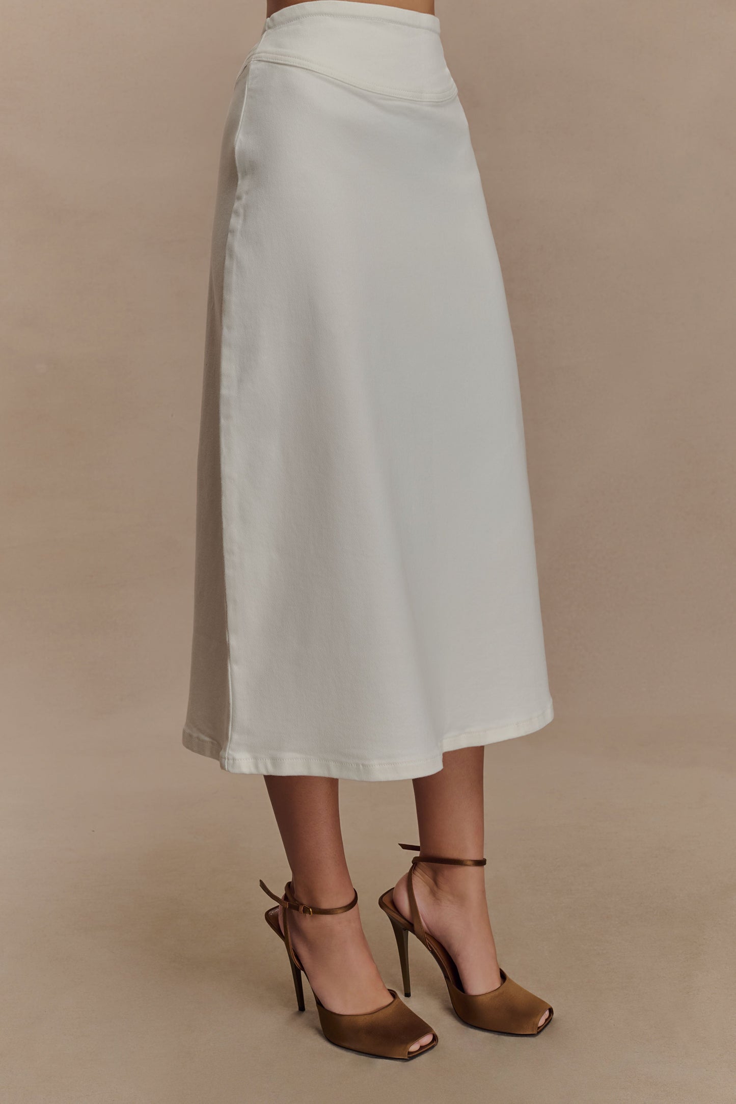 Cecilia Denim A-Line Midi Skirt - White