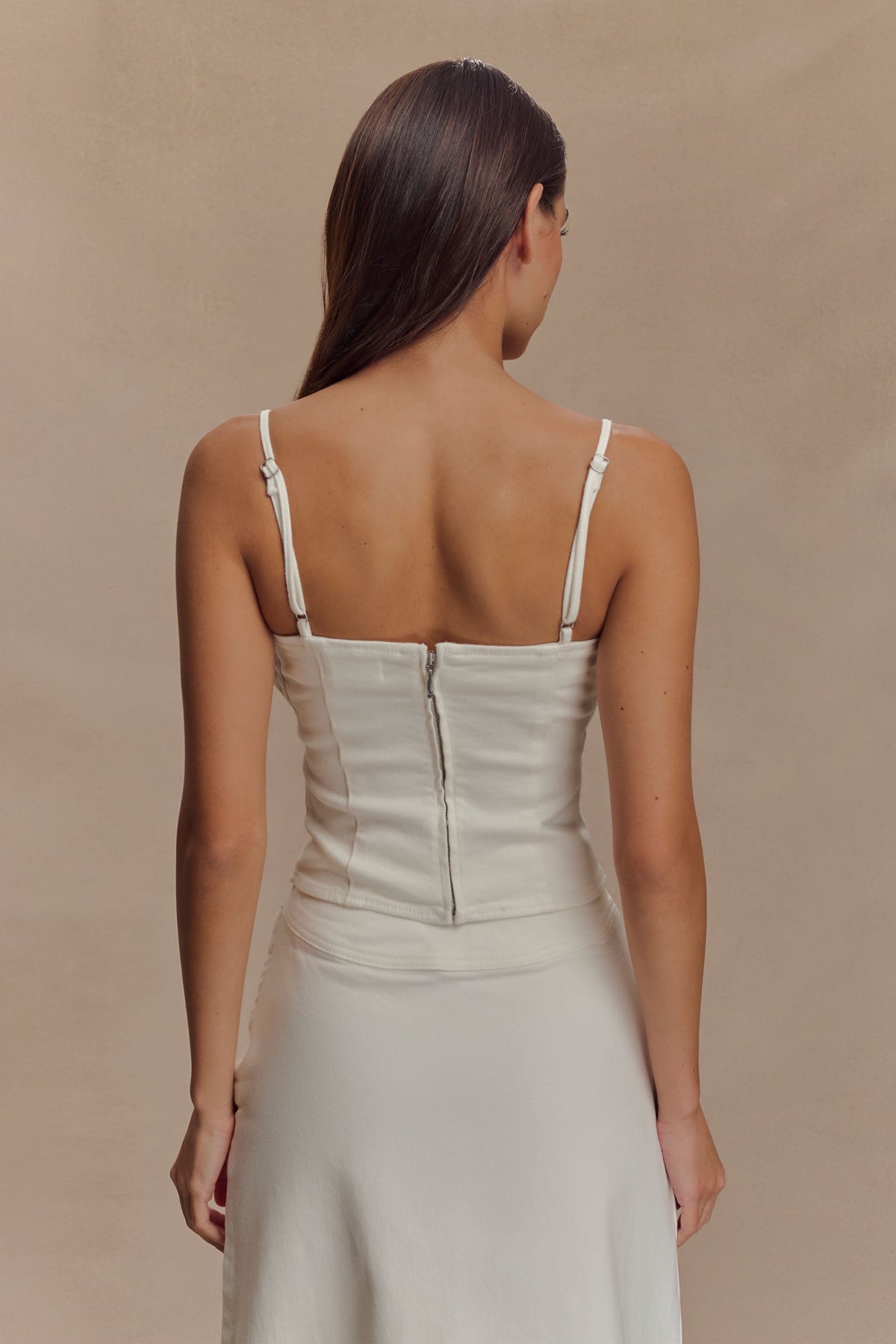 Cecilia Denim Frill Corset - White