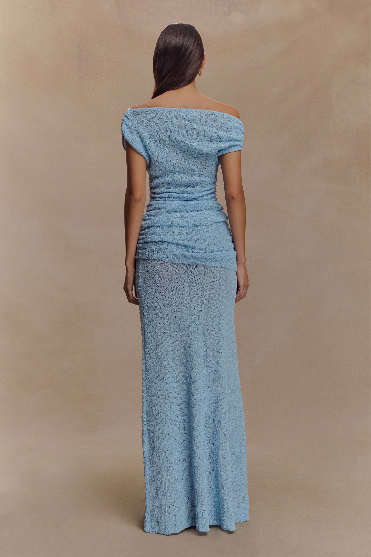 Petra Ruched Knit Maxi Skirt - Light Blue