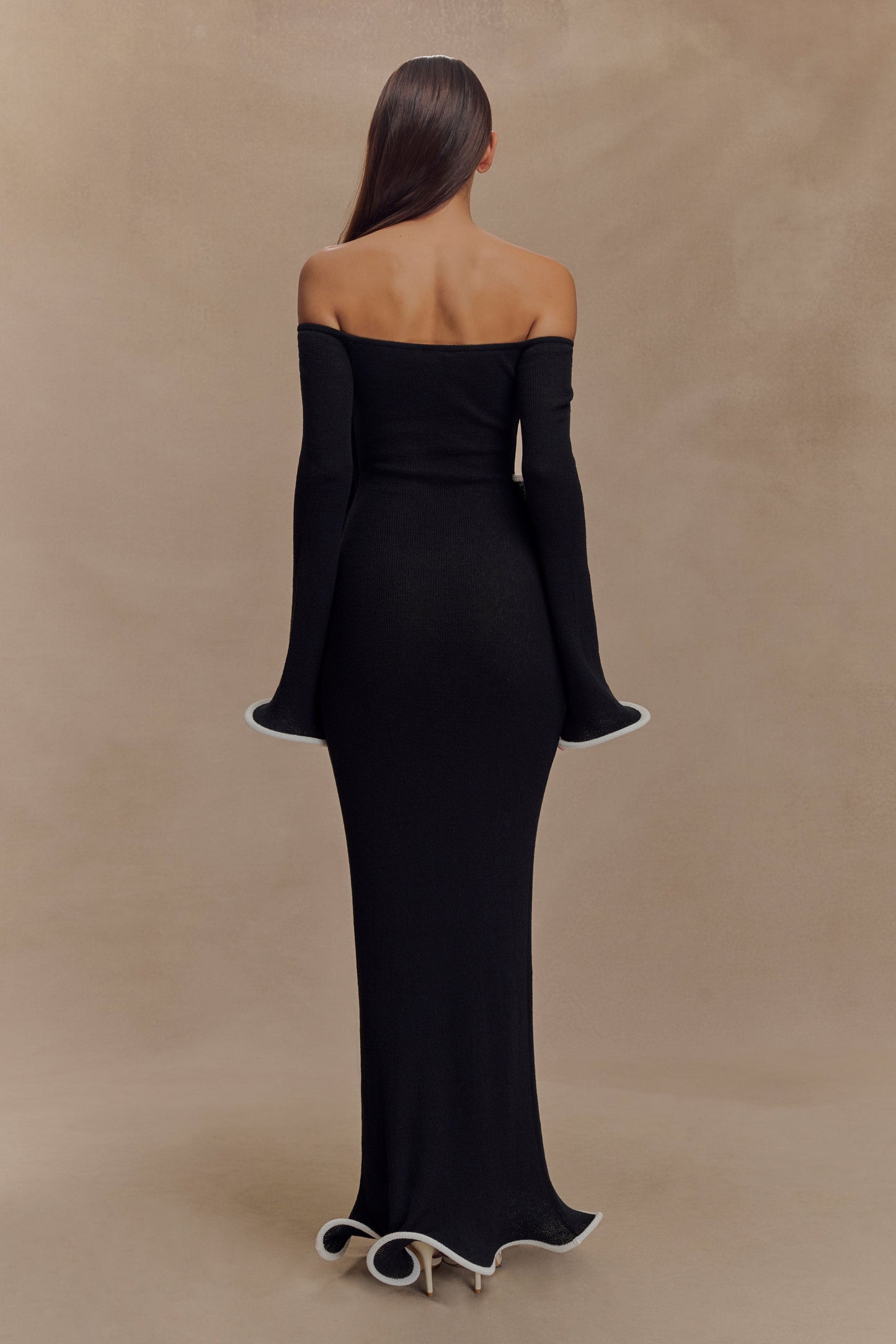 Sandrine Off Shoulder Knit Maxi Dress - Black/White