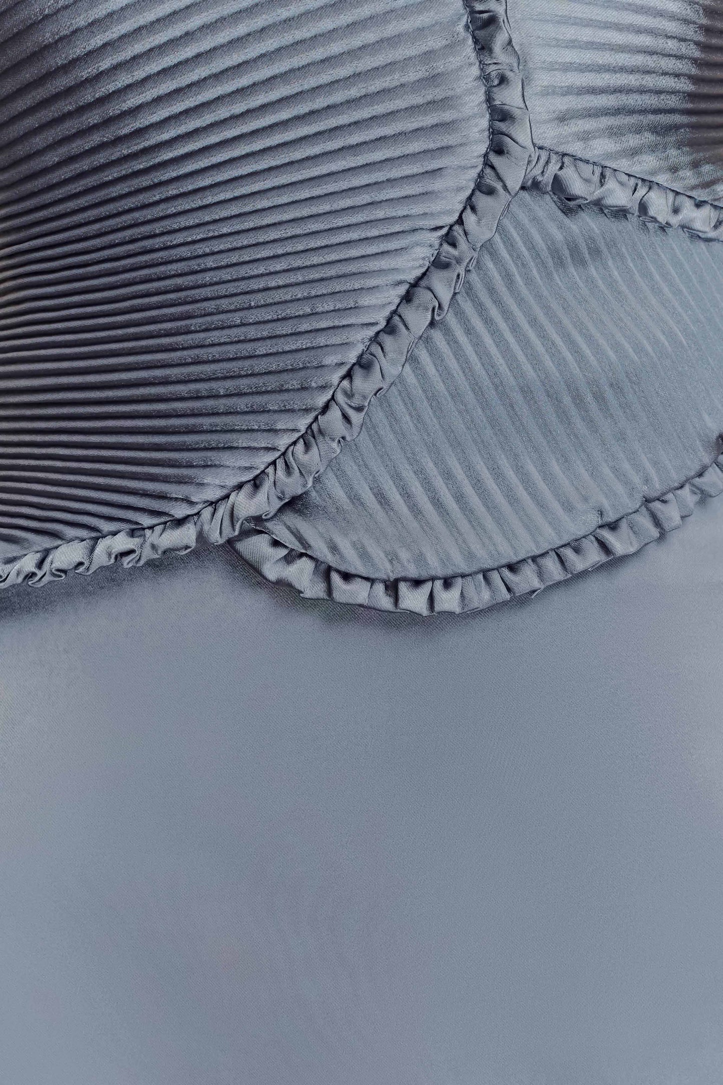 Larissa Satin Maxi Dress With Ruched Petals - Frosted Blue