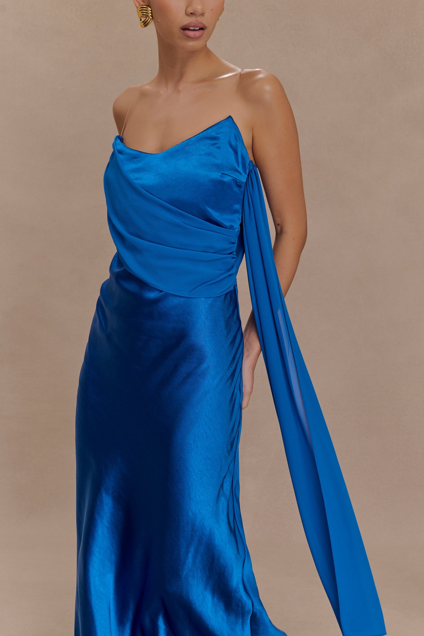 Carah Satin And Chiffon Maxi Dress - Cobalt