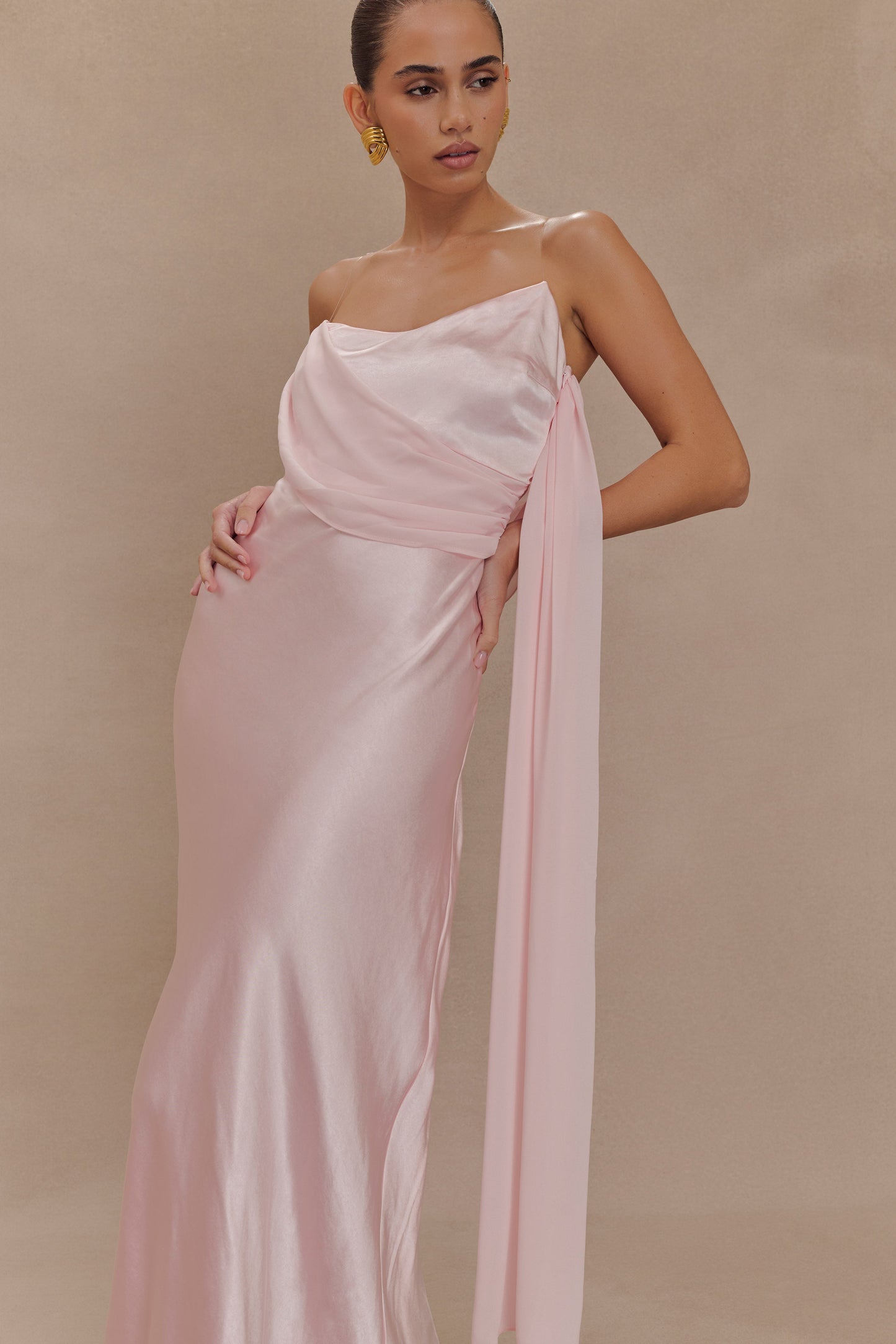 Carah Satin And Chiffon Maxi Dress - Pale Pink