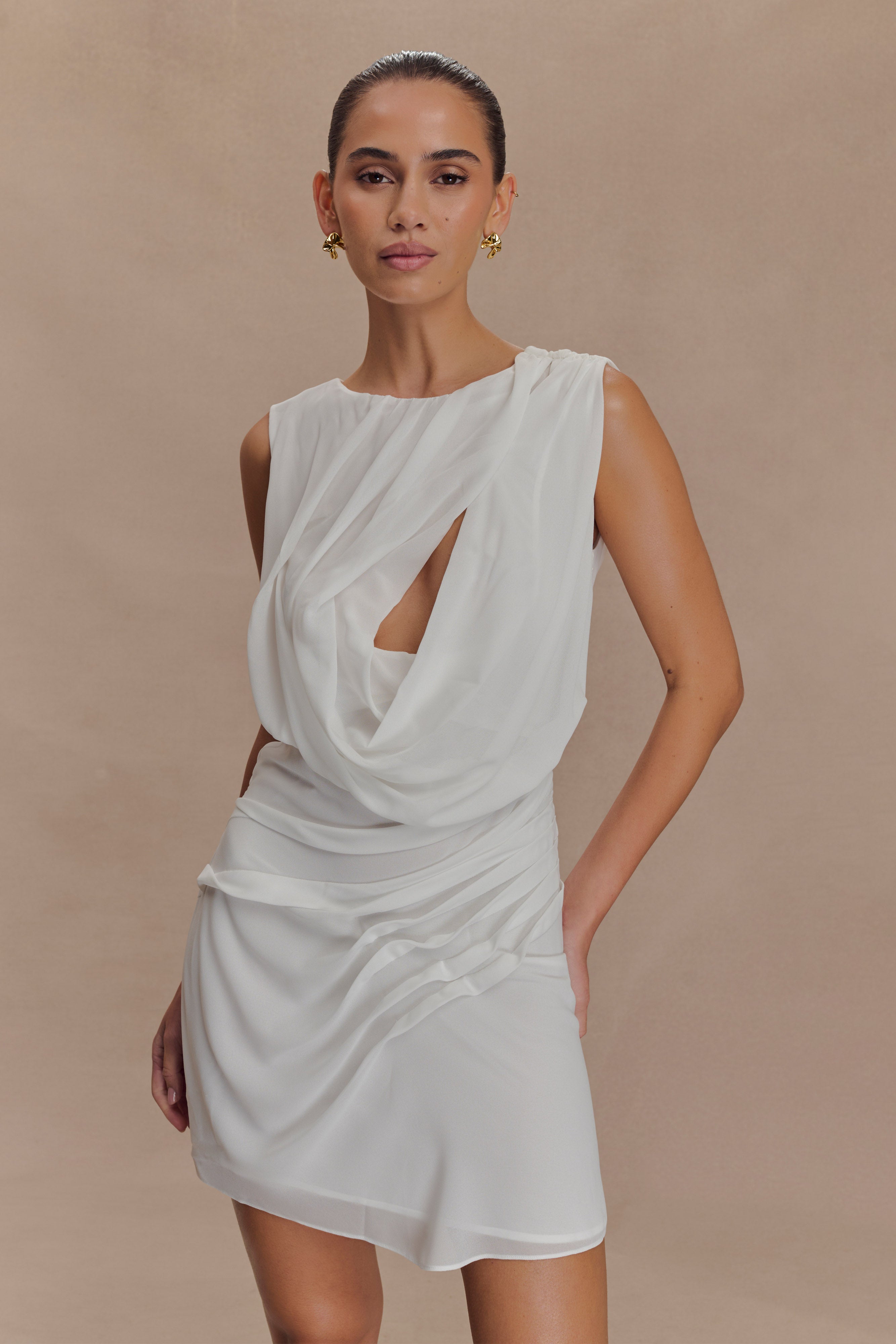 Oria Chiffon Mini Dress / White | MESHKI