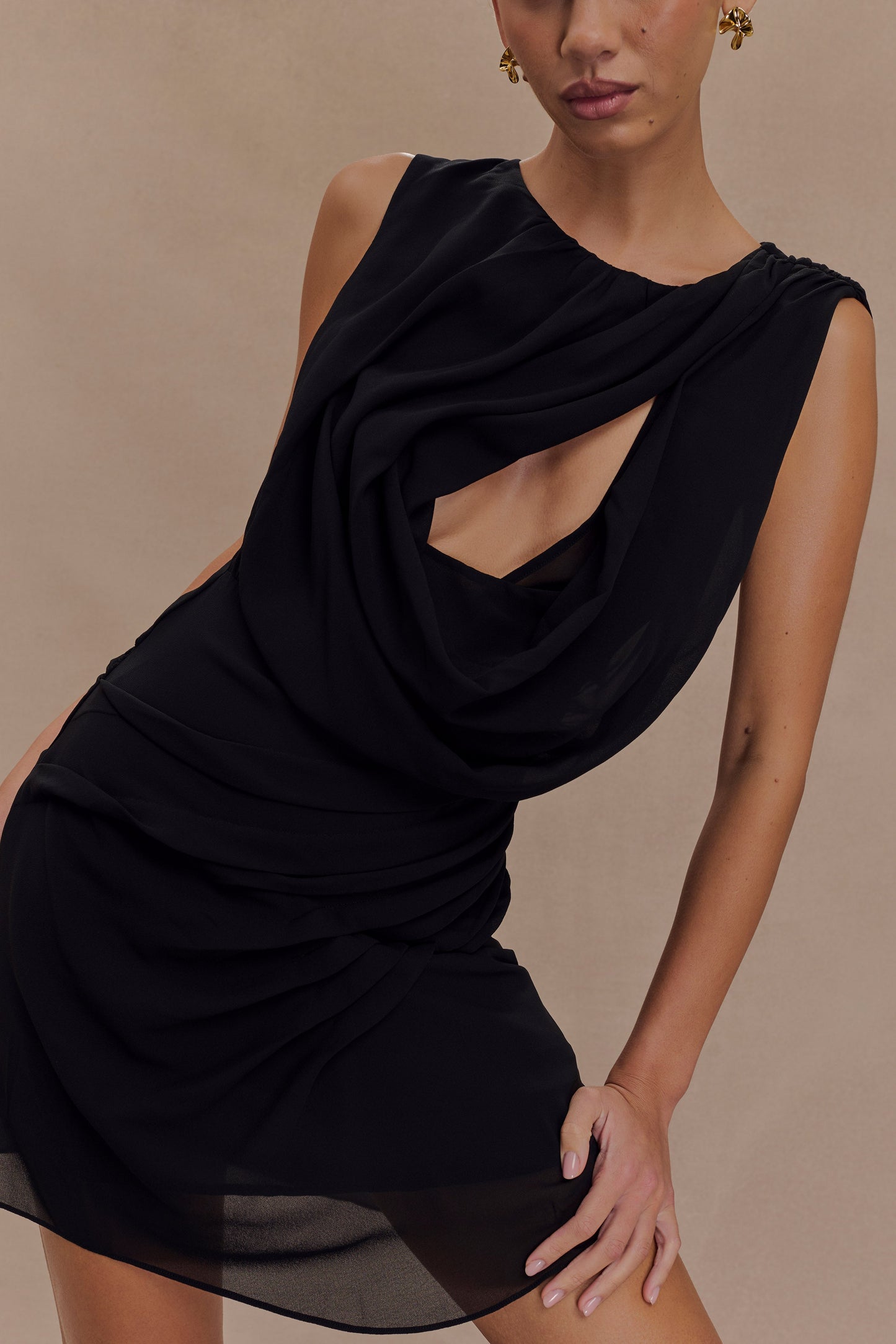 Oria Chiffon Mini Dress - Black