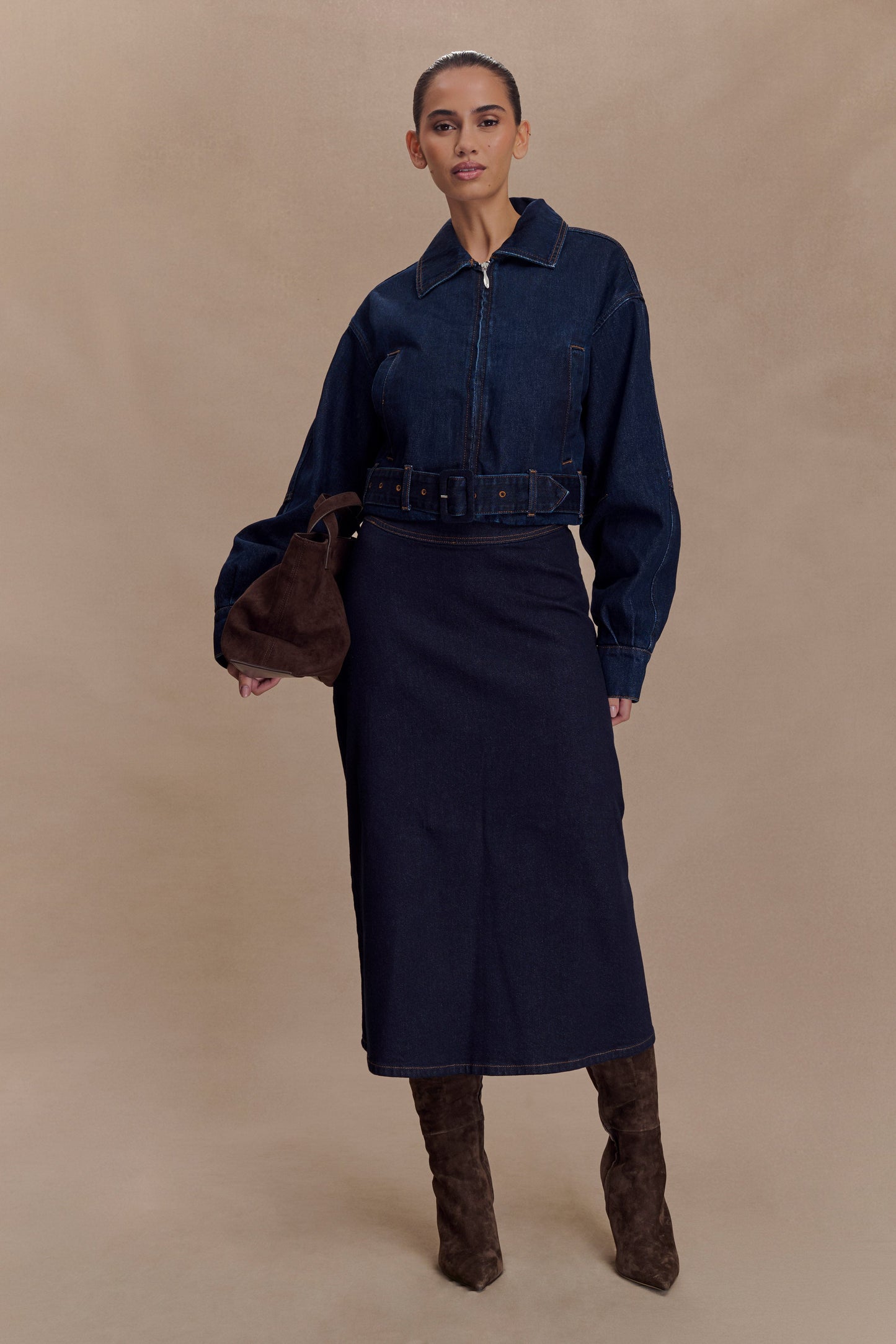 Fallon Cropped Denim Jacket - Indigo Blue