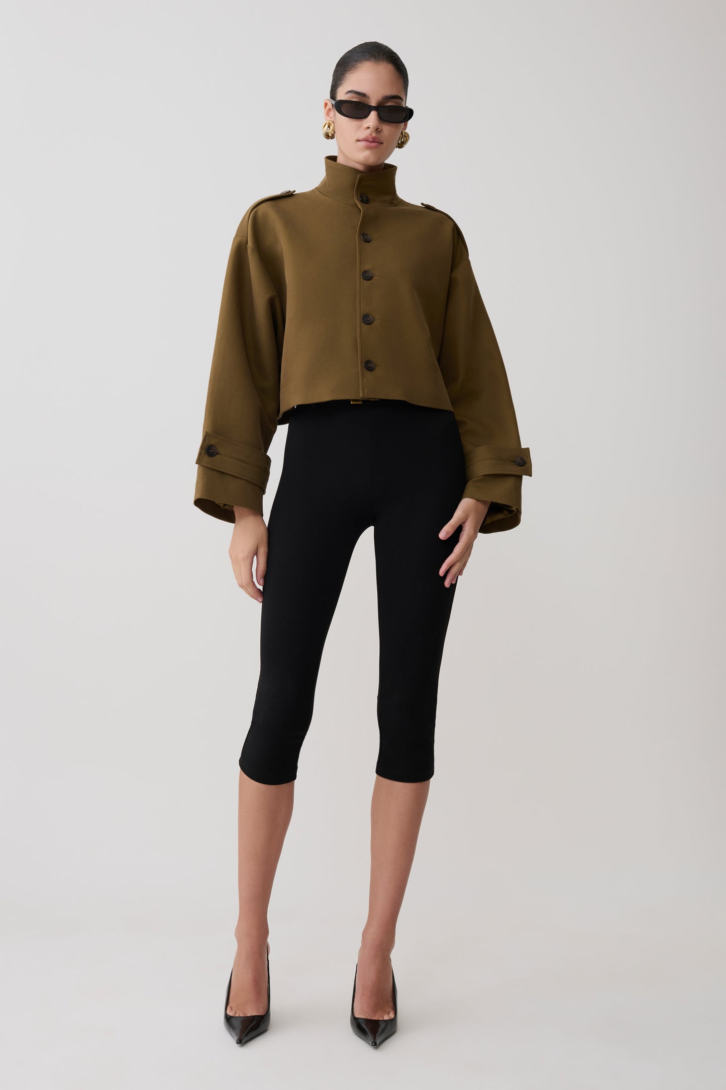 Rue Funnel Neck Bomber Jacket - Khaki