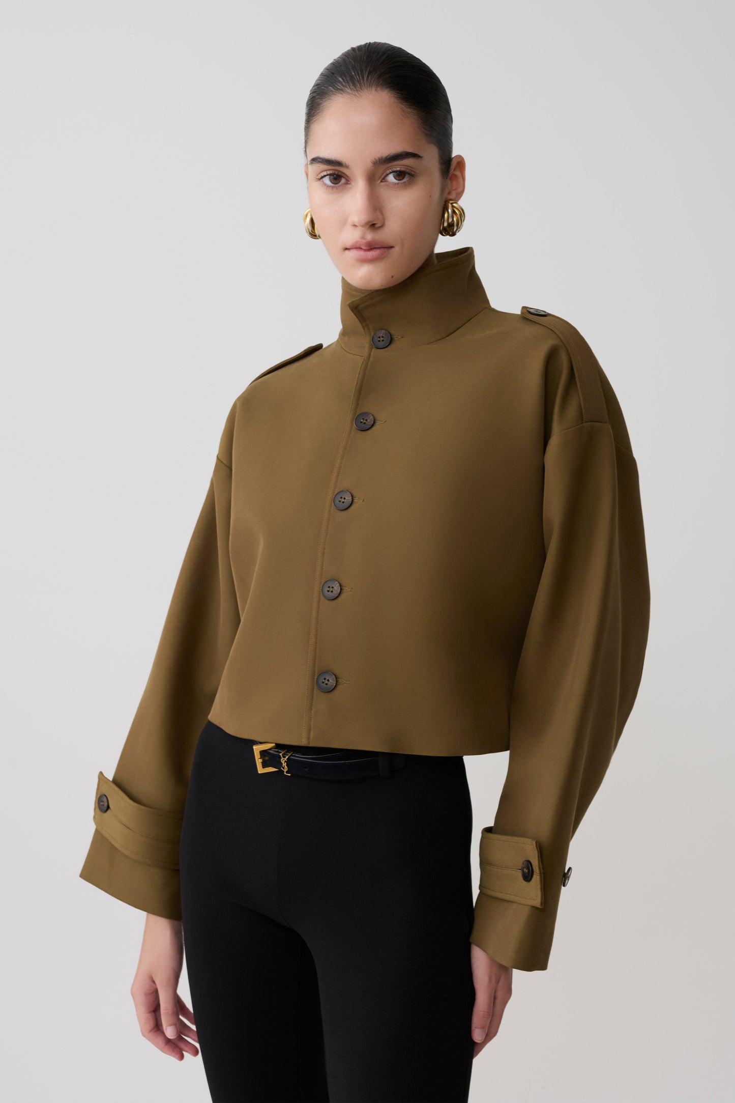 Rue Funnel Neck Bomber Jacket - Khaki