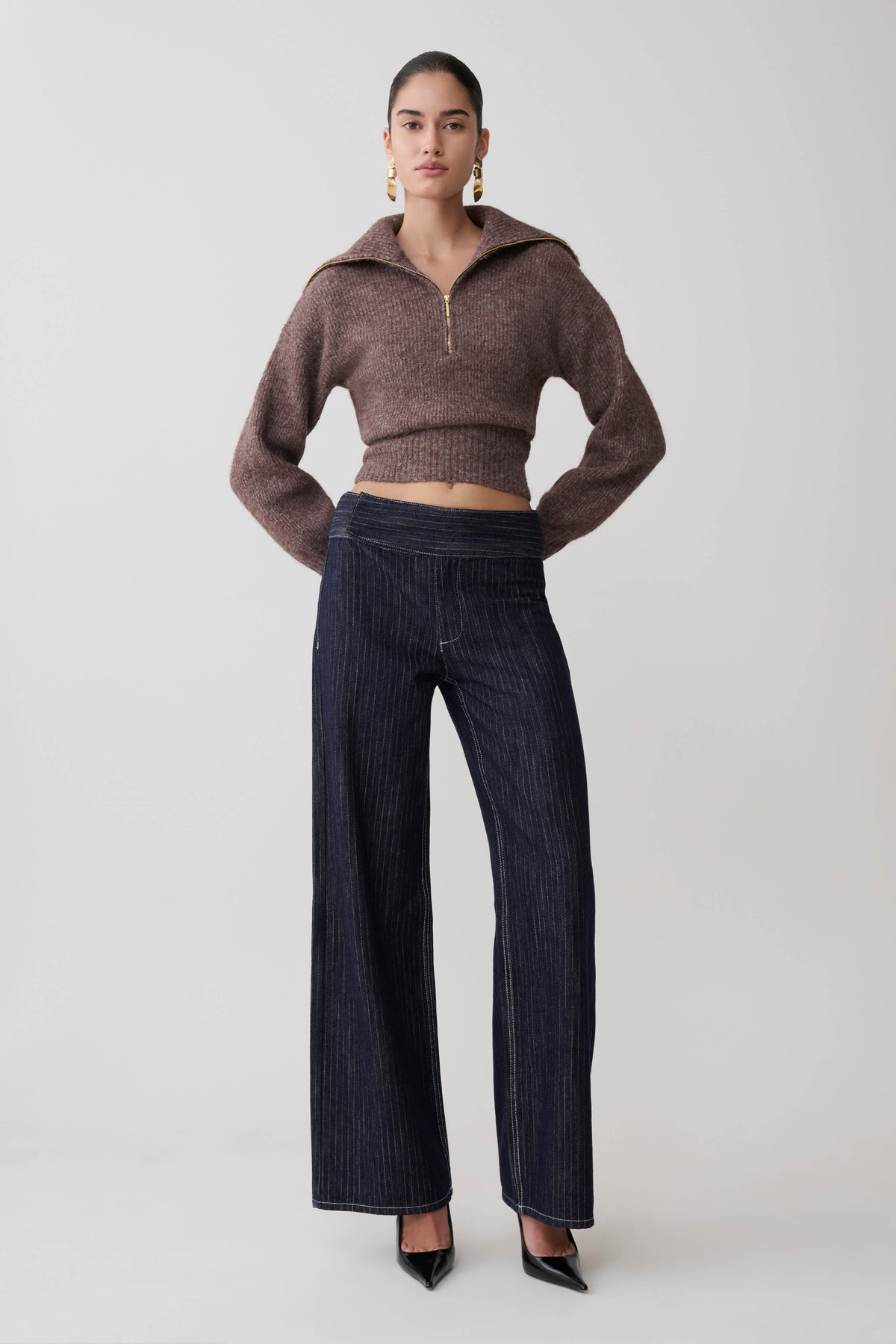 Skylaine Zip Knit Jumper - Brown Marle