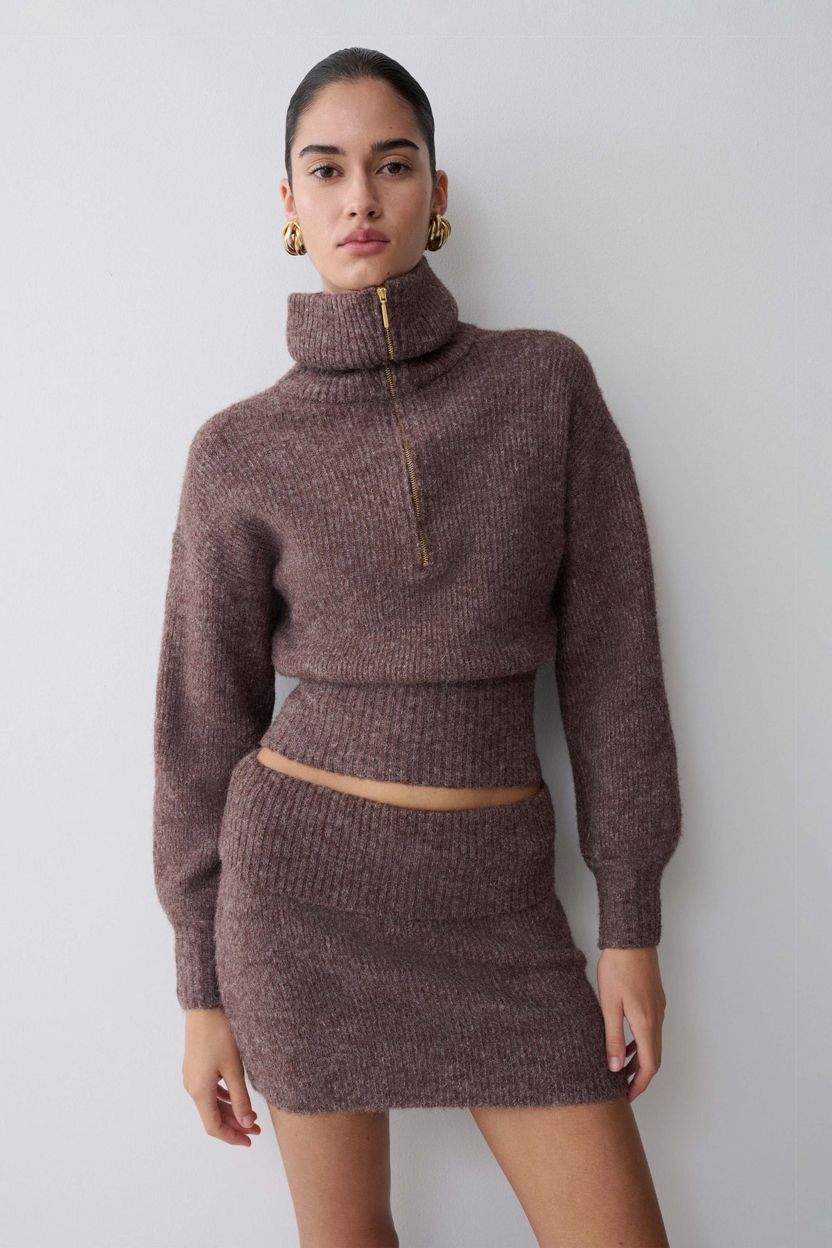 Skylaine Zip Knit Jumper - Brown Marle