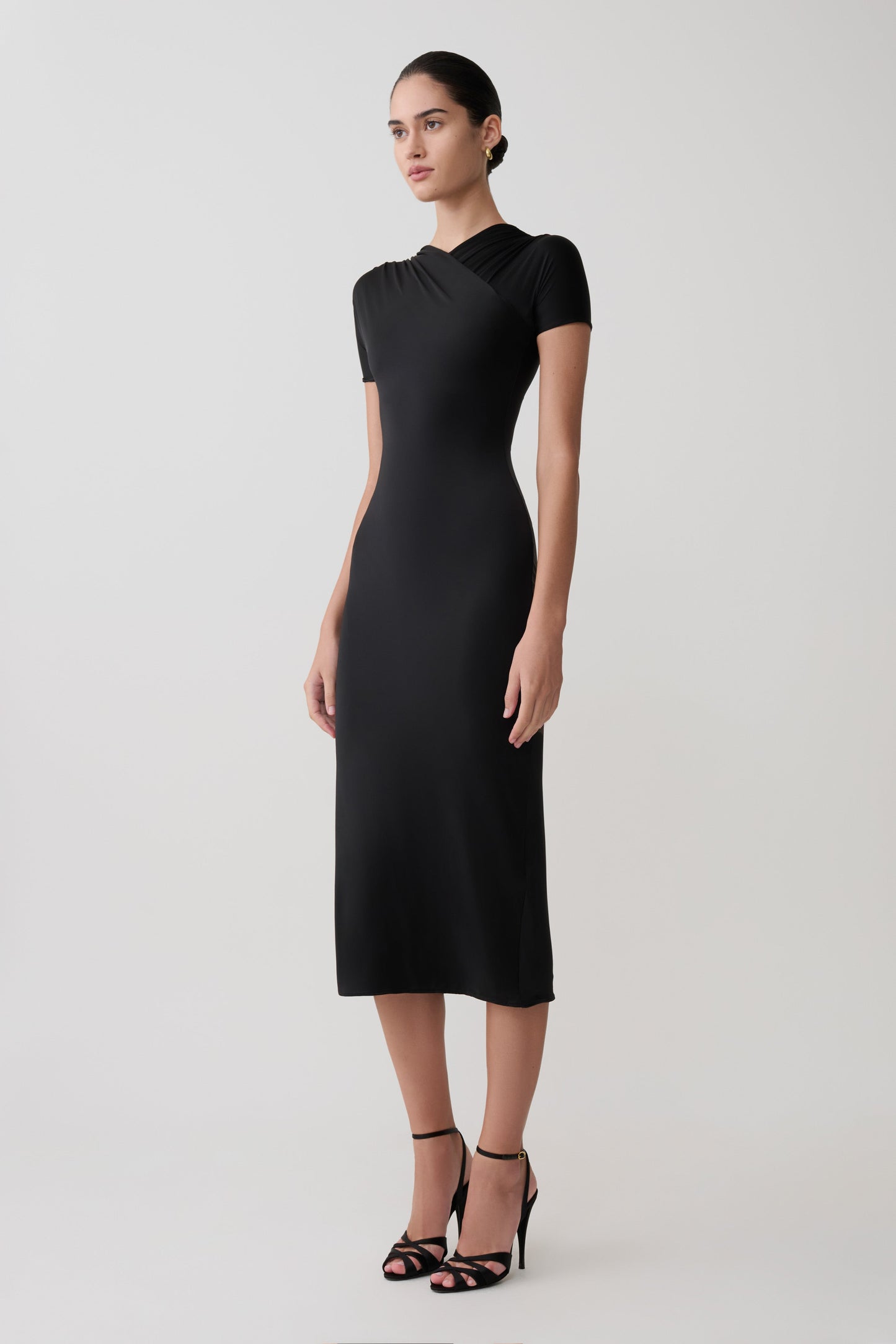 Junie Cross-Over Neck Slinky Maxi Dress - Black