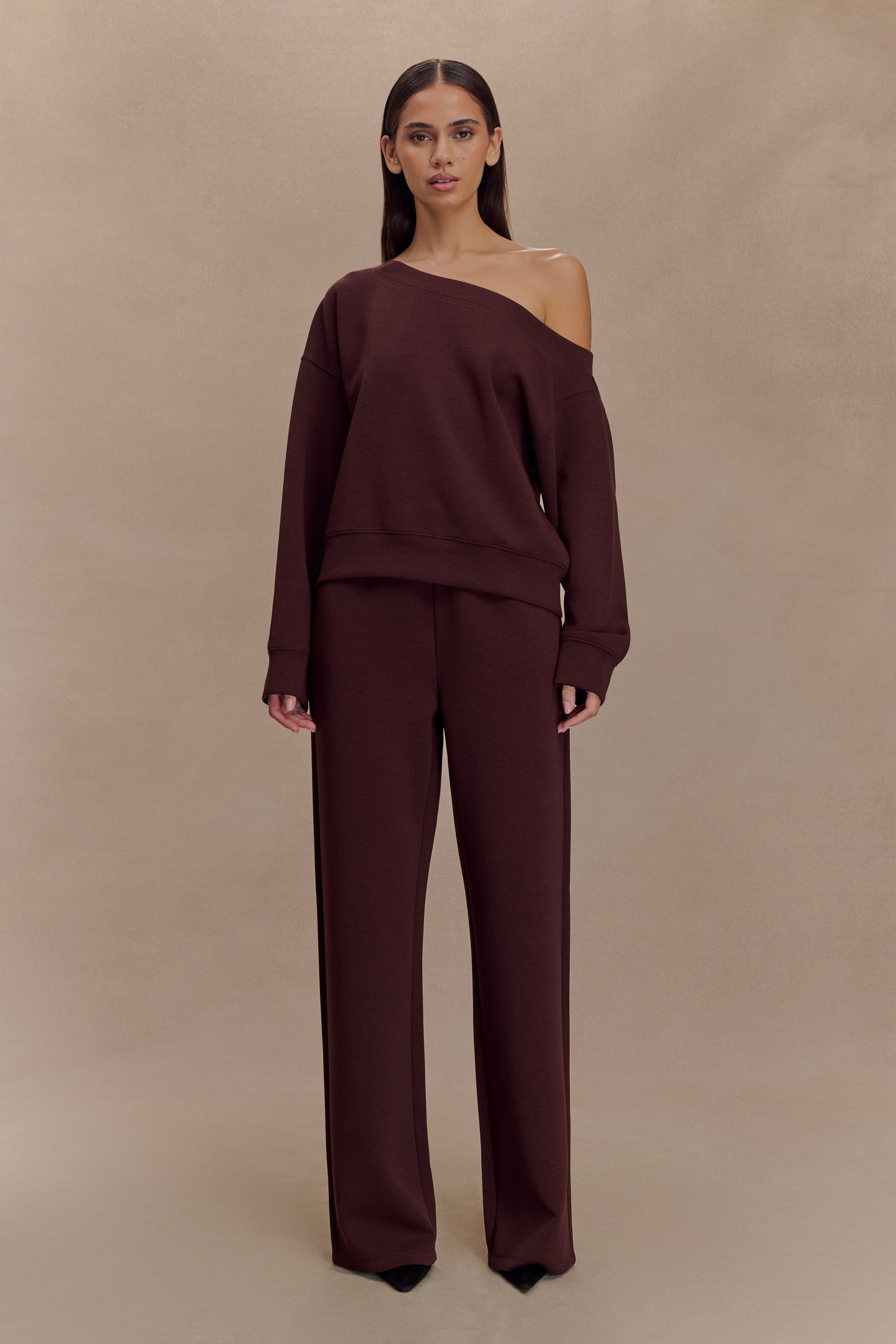 Aiden Slouchy Crew Jumper - Chocolate