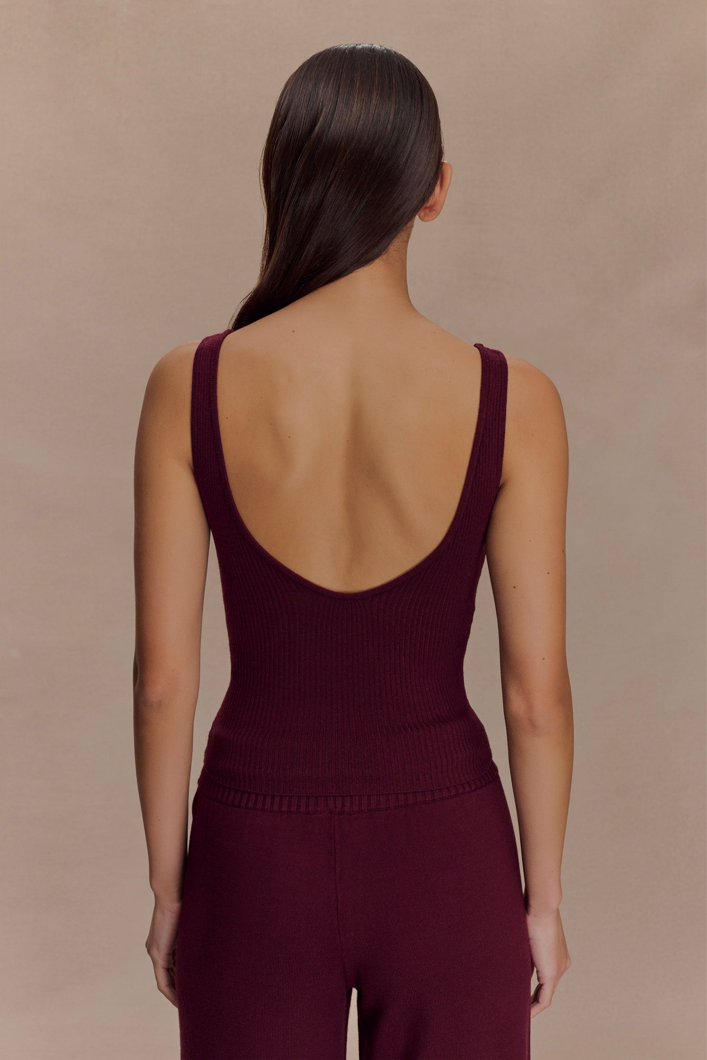 Natalya Ribbed Knit Cami Top - Merlot