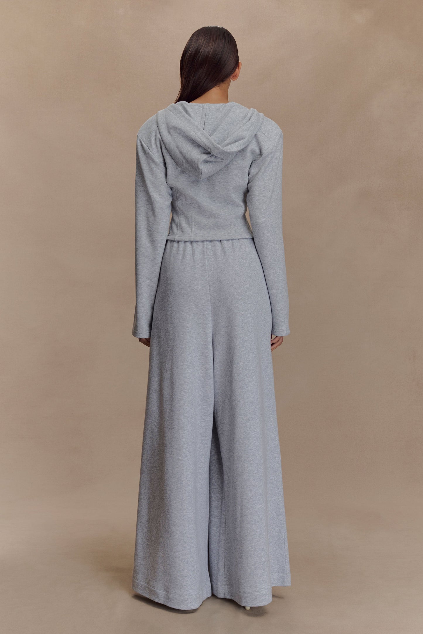 Aspen Gathered Wide Leg Jogger - Light Grey Marle