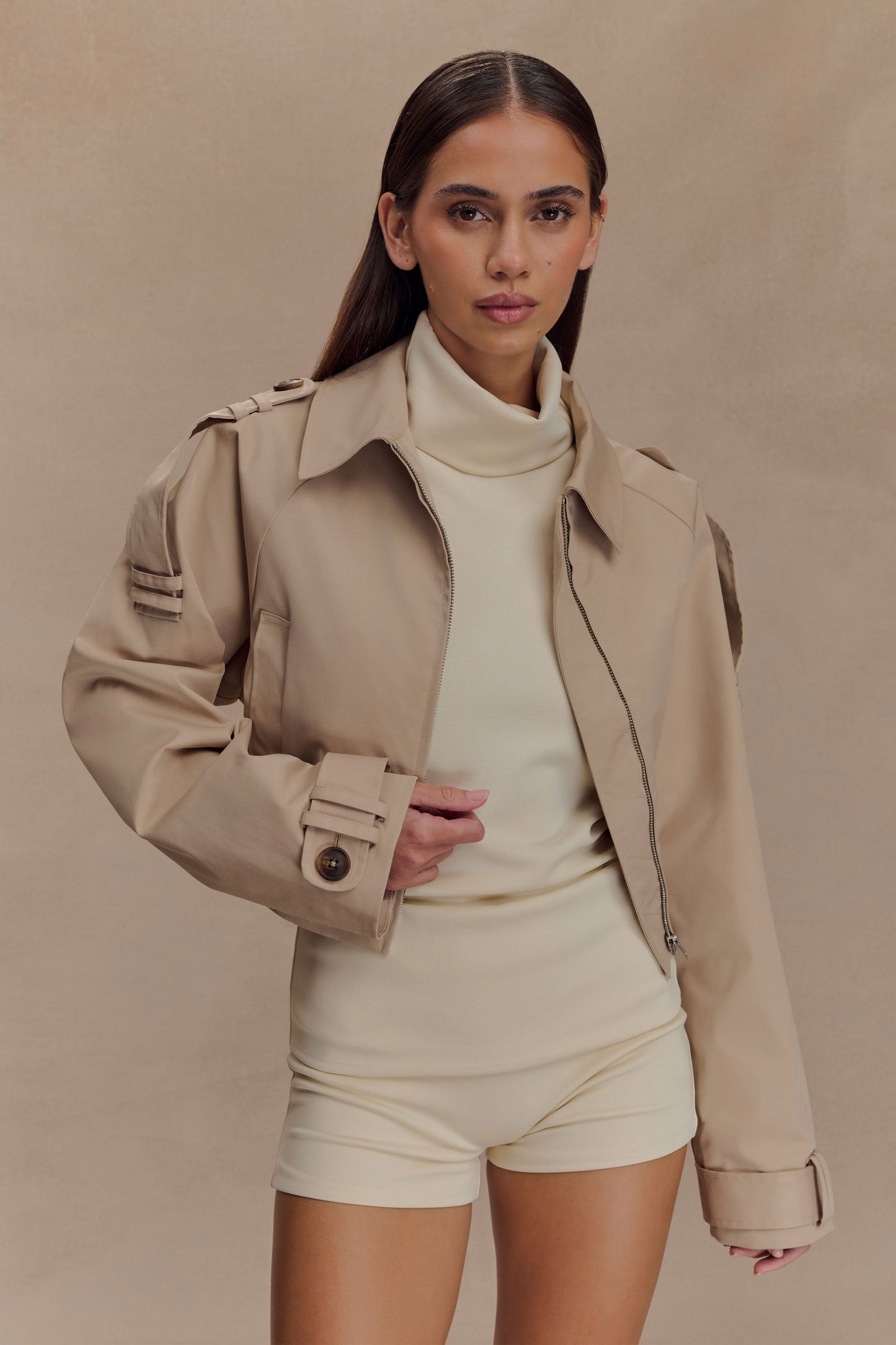 Frank Cropped Collared Jacket - Camel