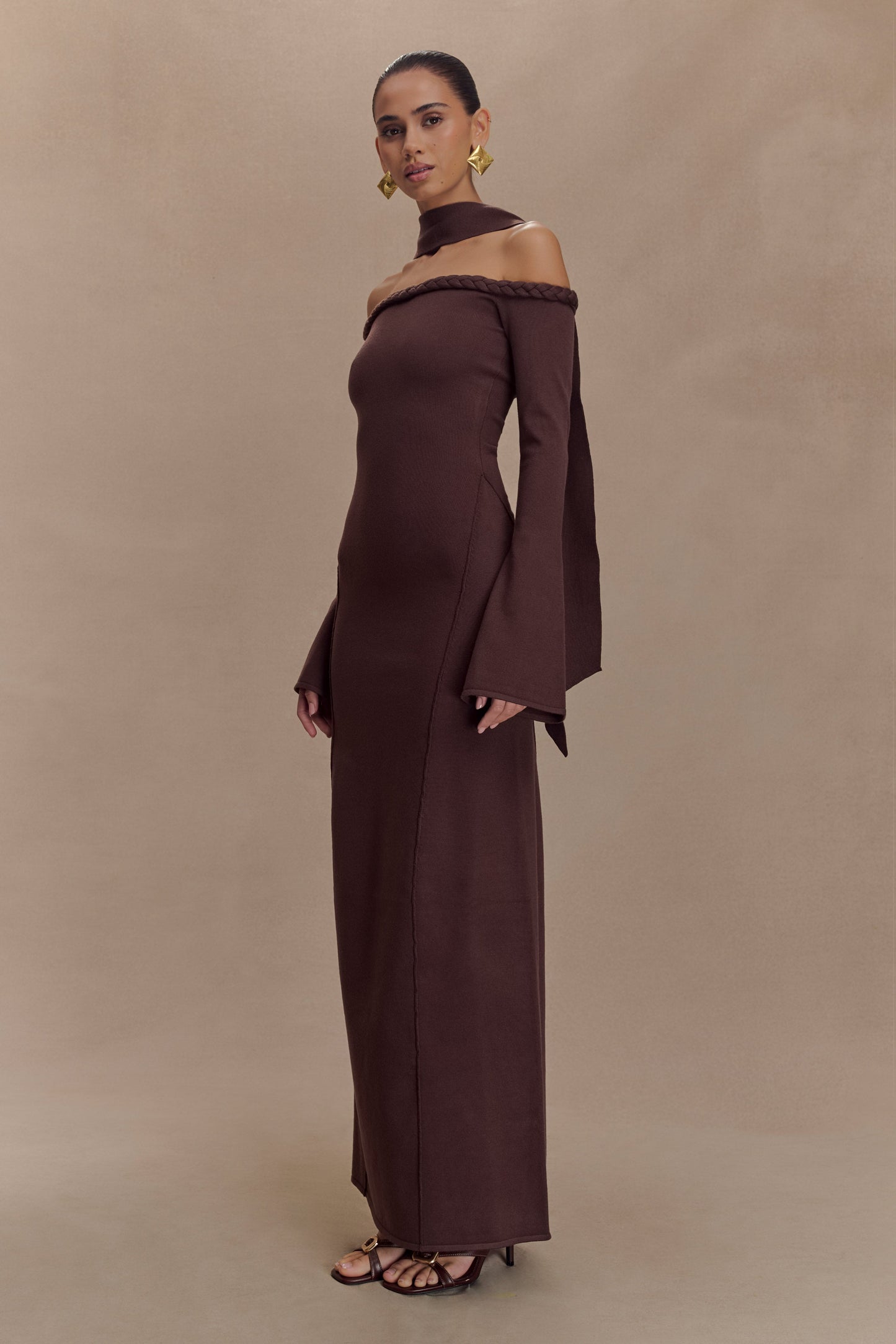 Heidi Strapless Knit Scarf Maxi Dress - Dark Chocolate