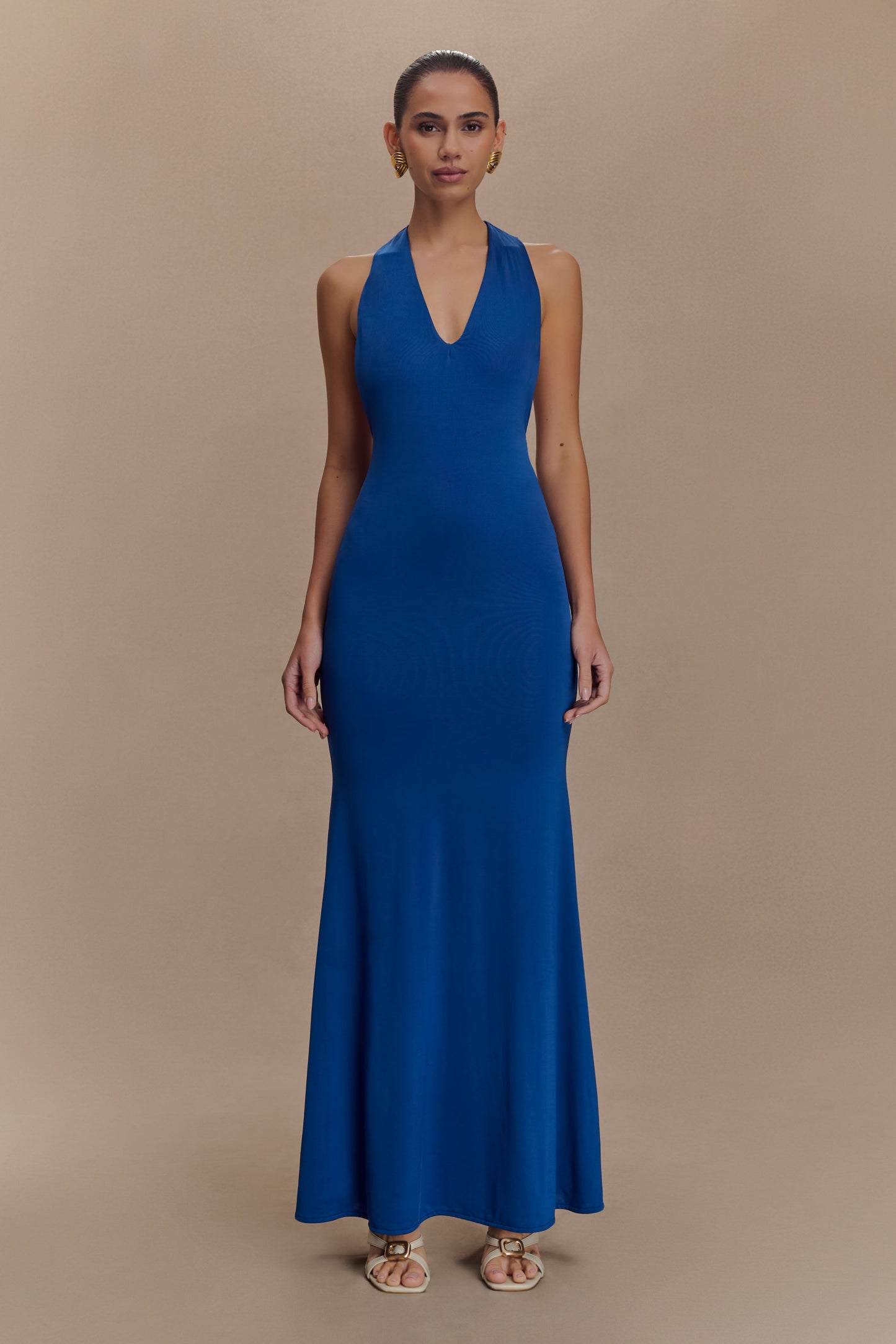Elke Slinky V Neck Maxi Dress - Cobalt