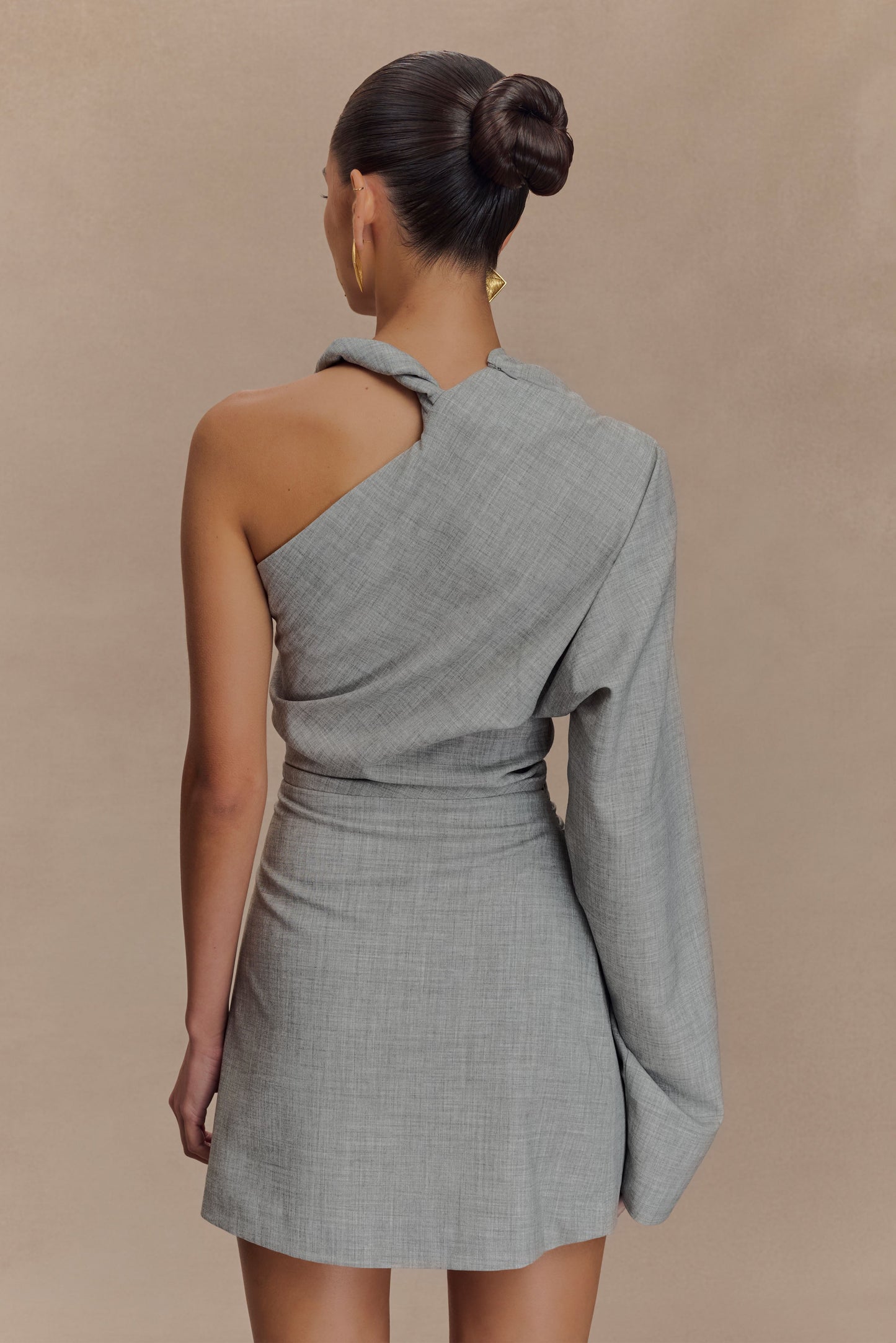 Dorian Twist Shoulder Mini Dress - Charcoal Marle