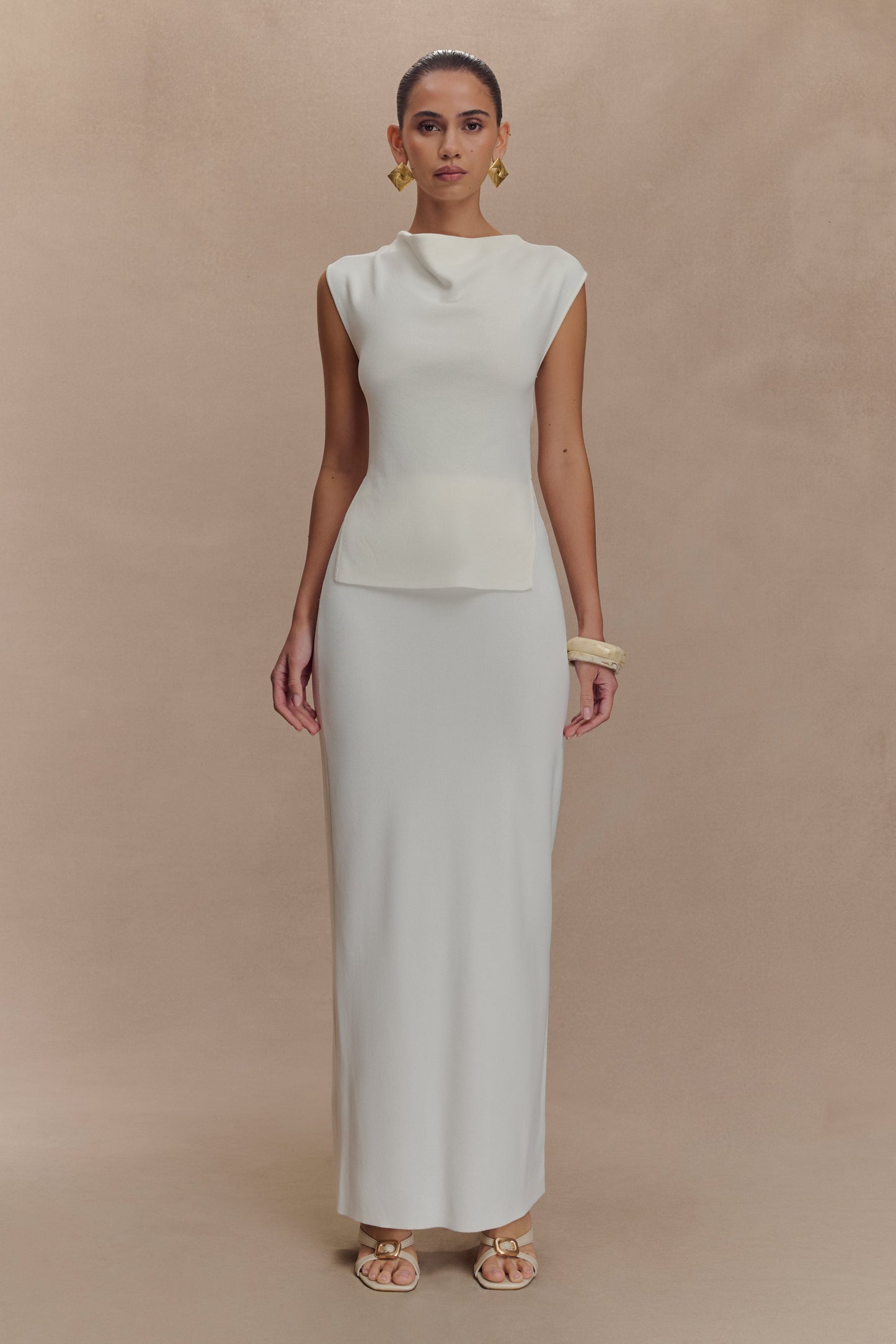 Francisca Cowl Neck Knit Top - White