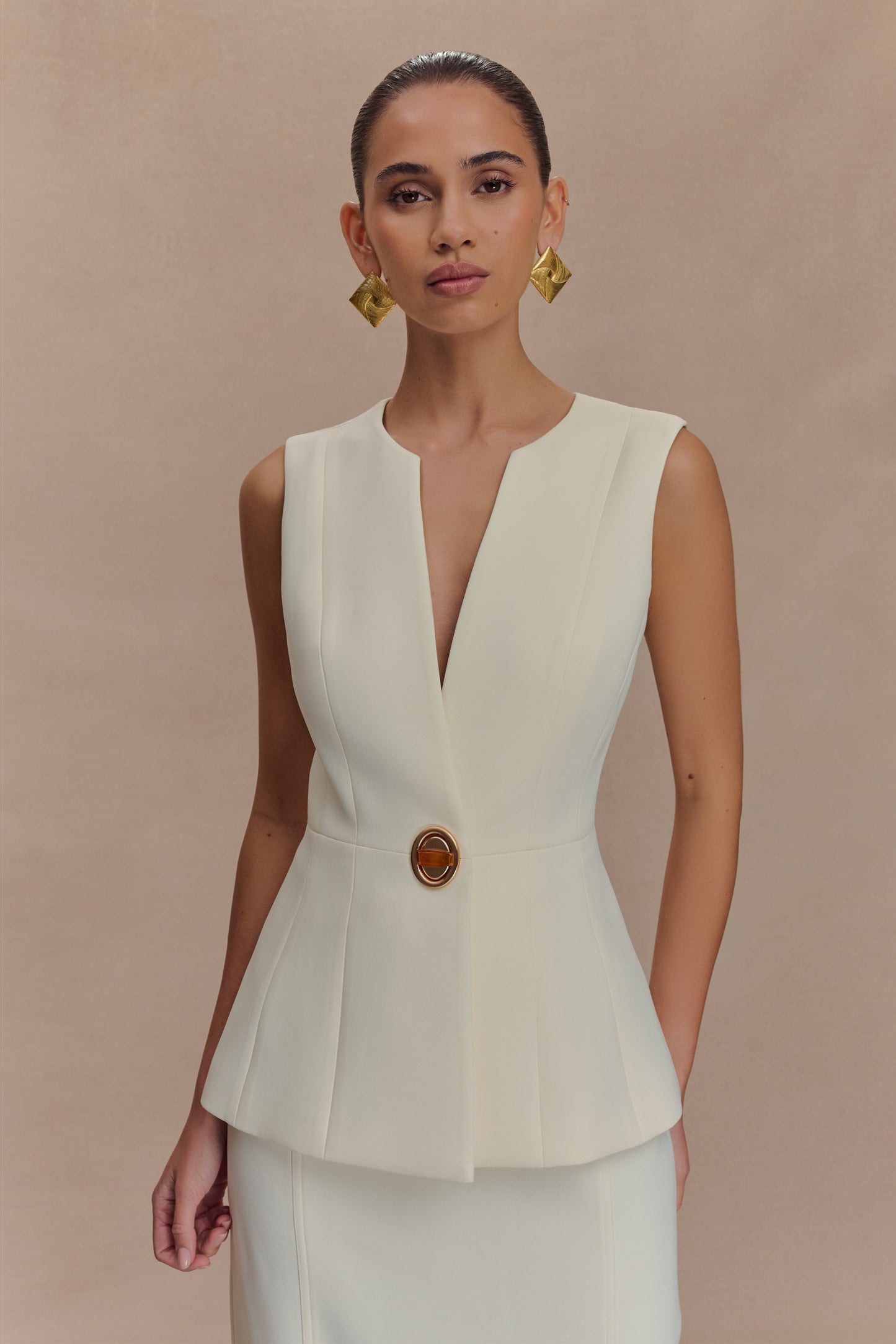 Angelie Suiting Vest Top - Ivory