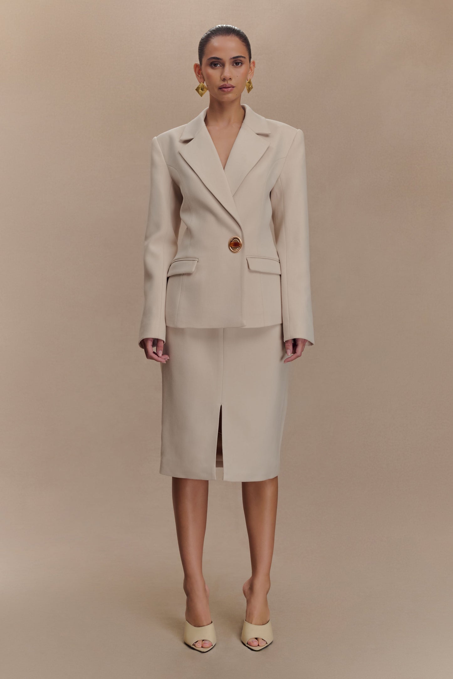 Max Cinched Waist Blazer - Ivory Stone