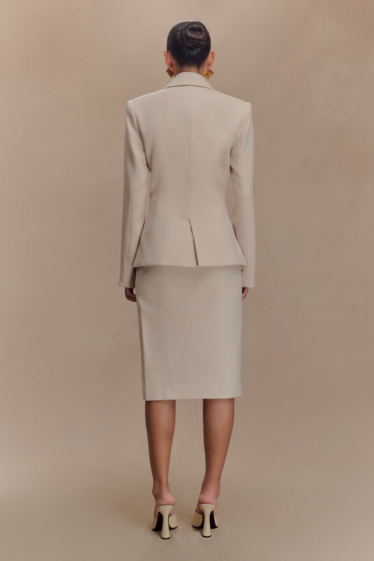 Vera Suiting Split Front Midi Skirt - Ivory Stone
