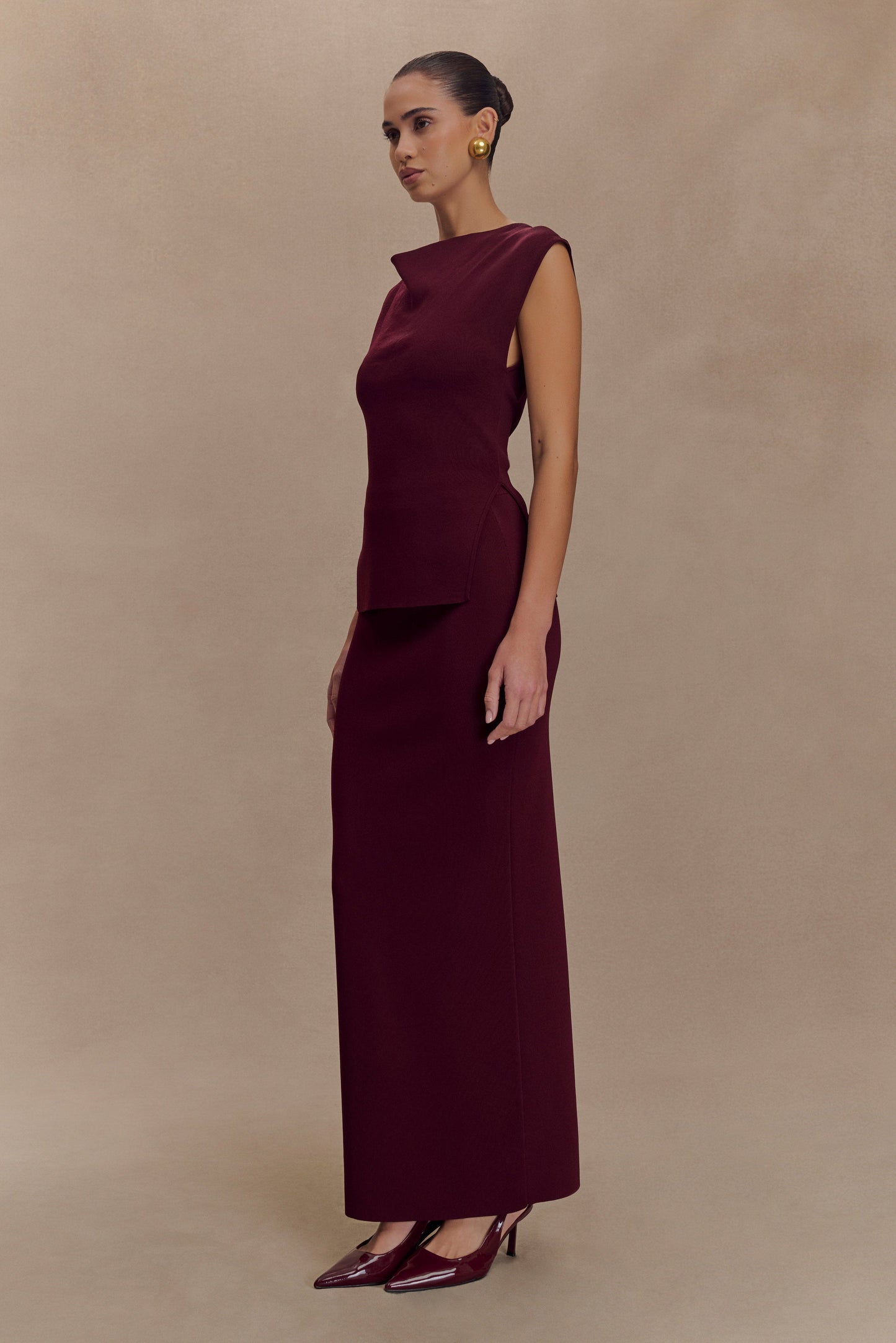 Francisca Mid Rise Knit Maxi Skirt - Merlot