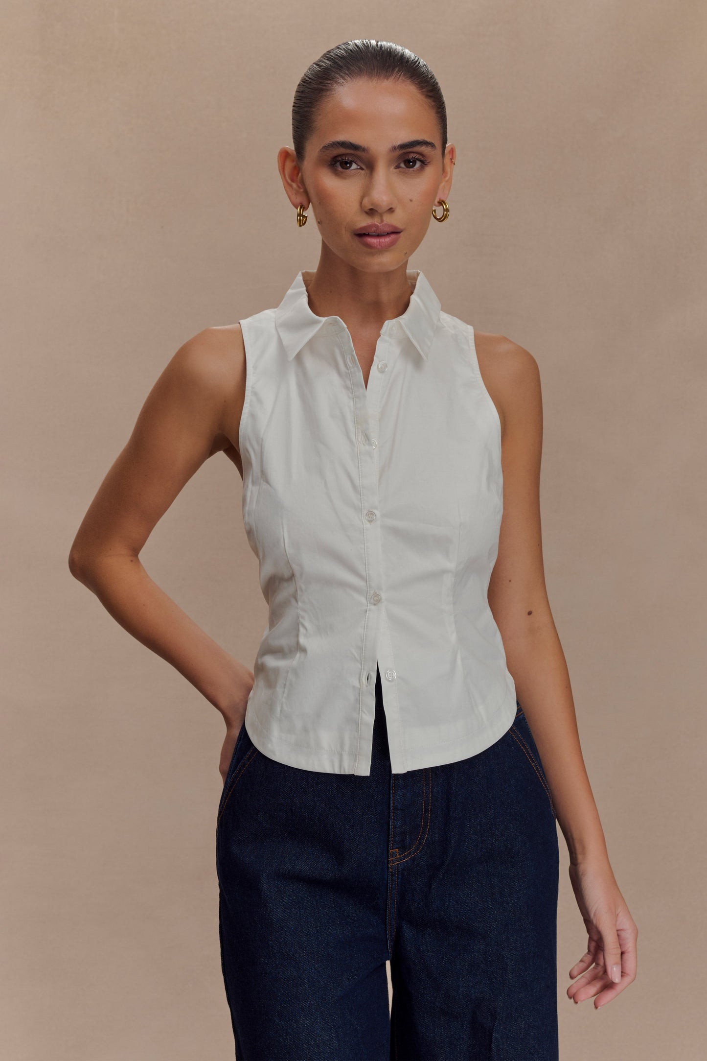 Selene Sleeveless Halter Shirt - White