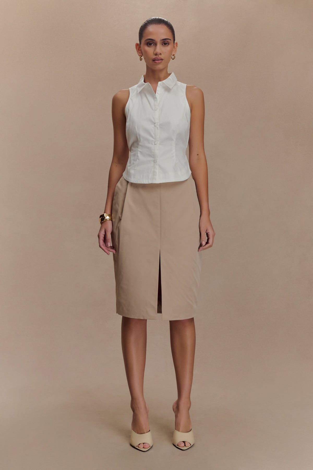 Selene Sleeveless Halter Shirt - White