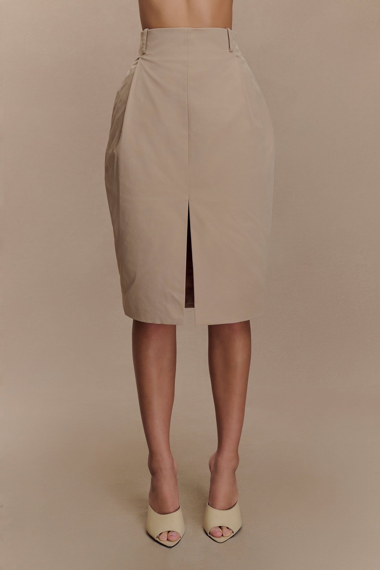 Vera Twill Split Front Midi Skirt - Camel