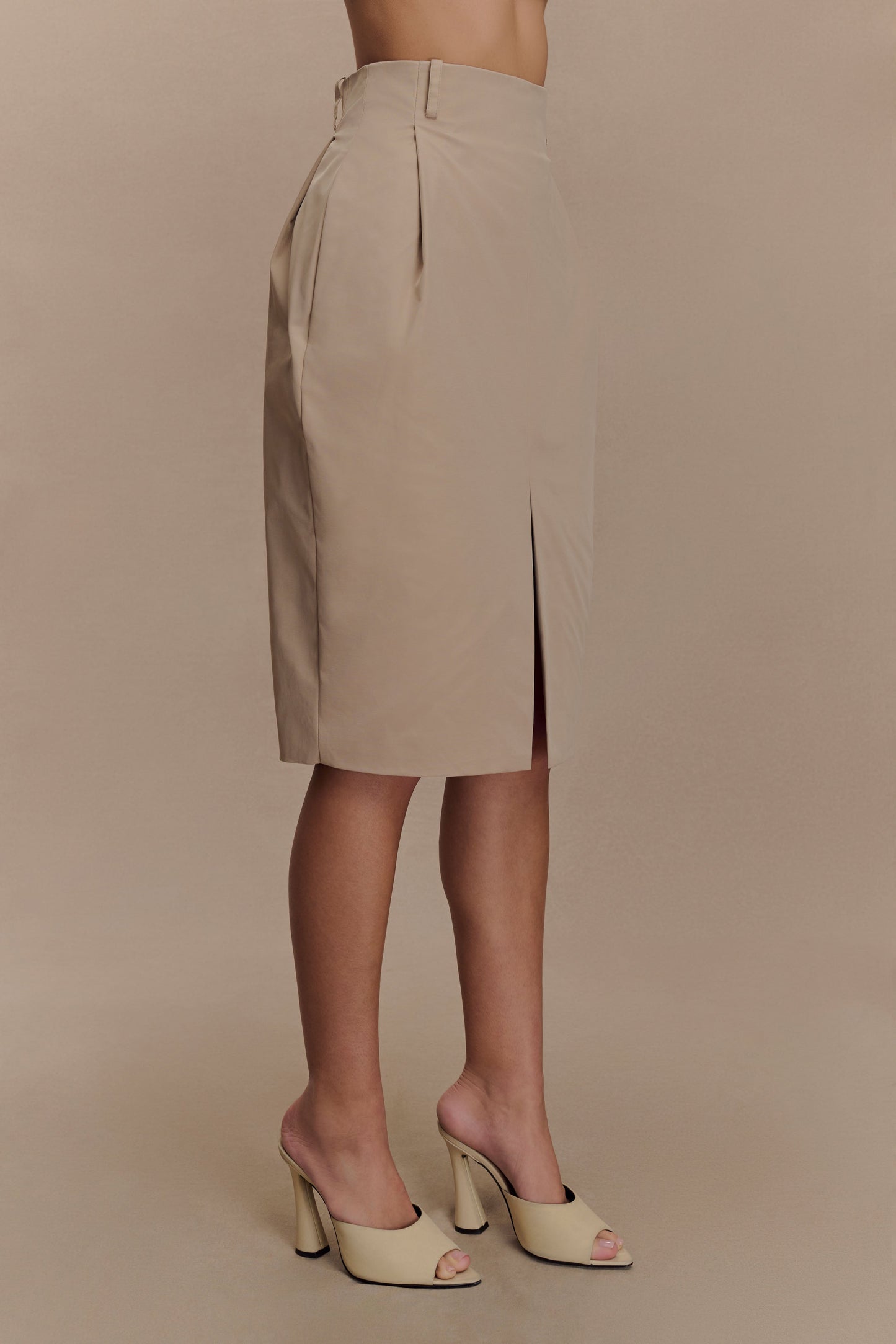 Vera Twill Split Front Midi Skirt - Camel