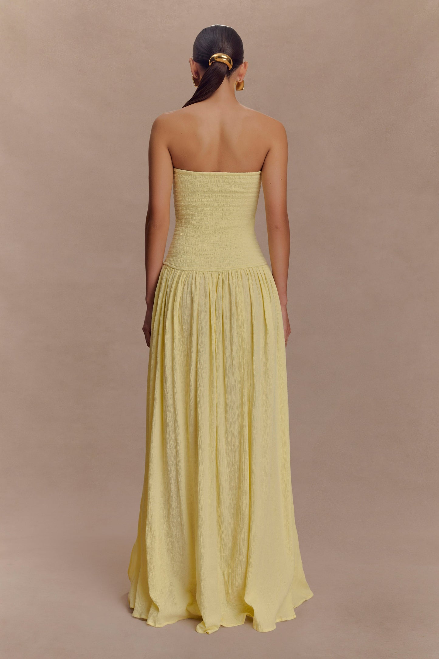Maureen Cotton Shirring Maxi Dress - Lemon