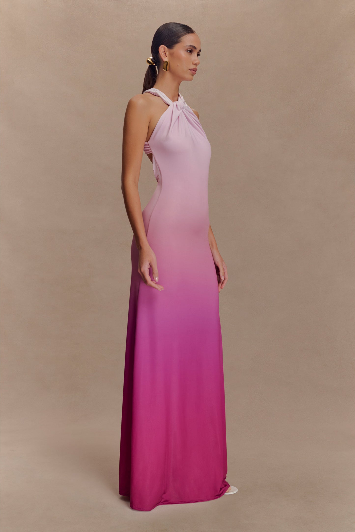 Marlee Asymmetrical Slinky Maxi Dress - Ombre Pink