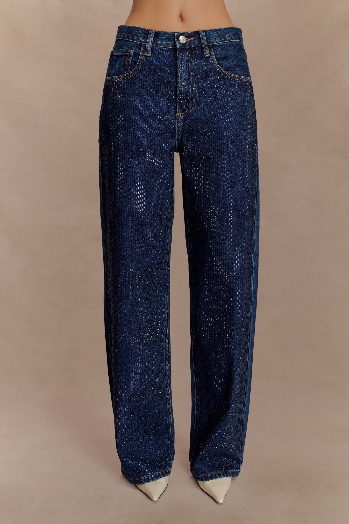 Laina Mid Rise Diamante Denim Jeans - Midnight Blue