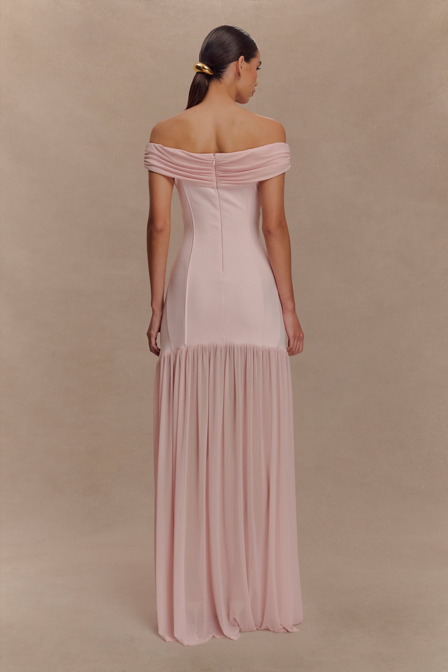 Kellie Off Shoulder Crepe Maxi Dress - Blush Pink