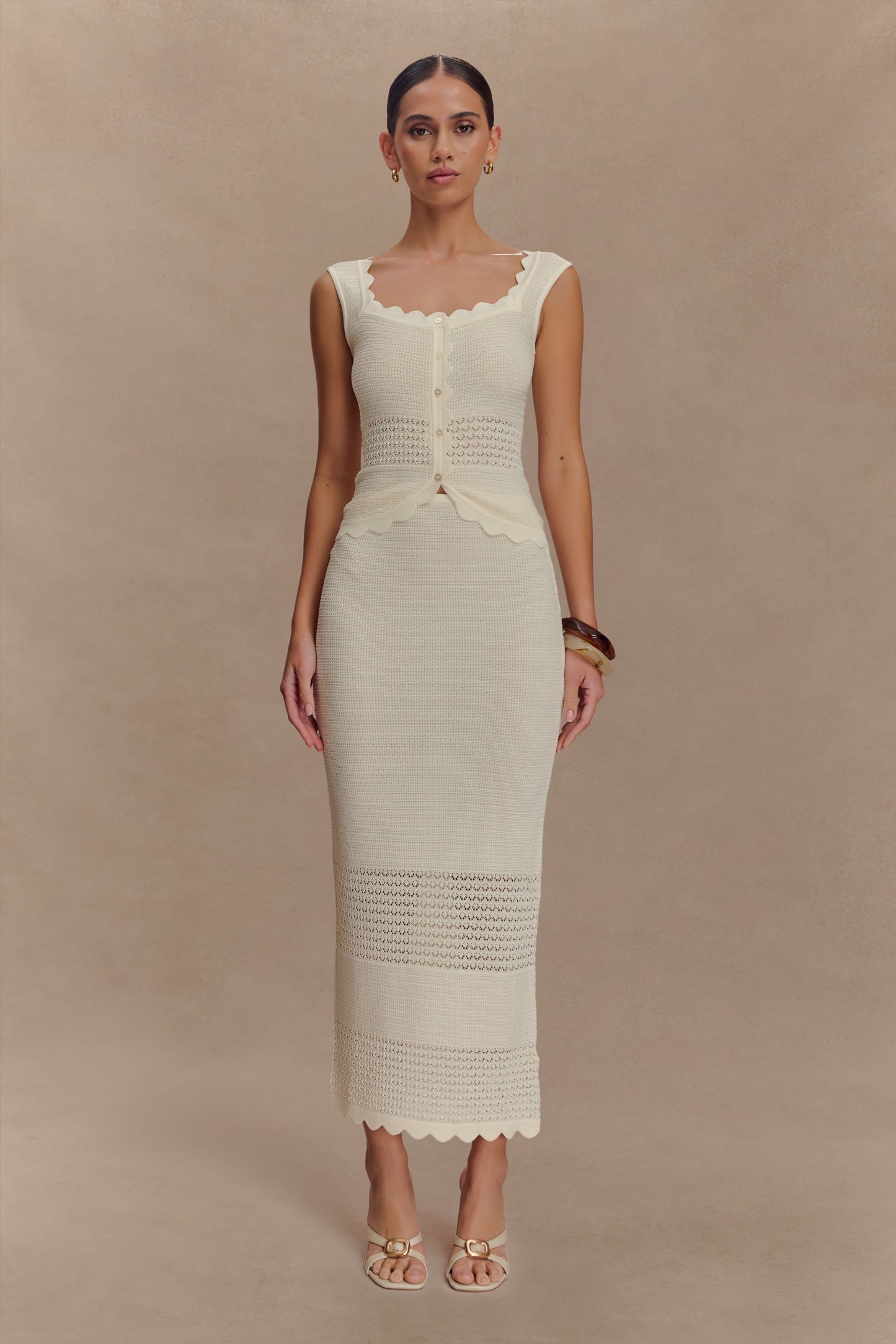 Madeline Scallop Knit Midi Skirt - Ivory