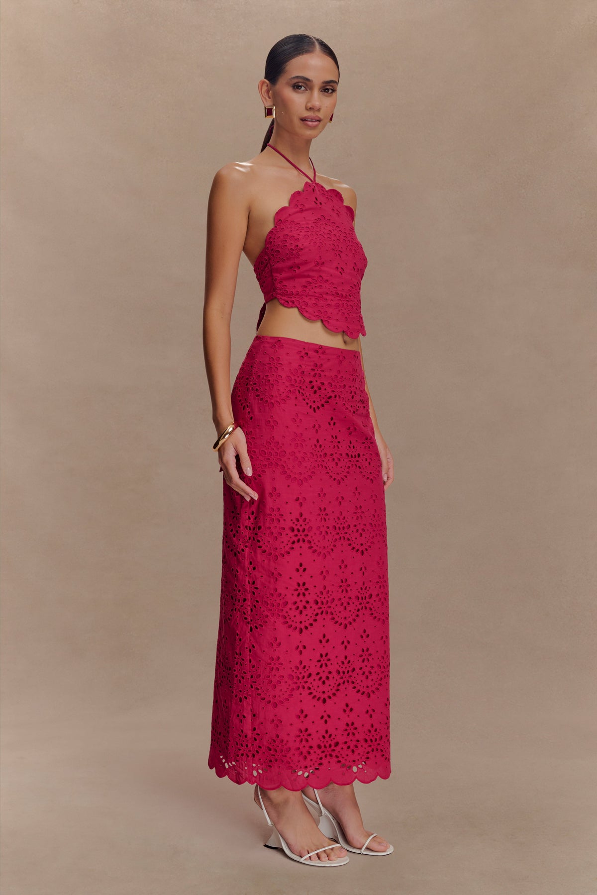 Kensley Broderie Halter Top - Dragonfruit
