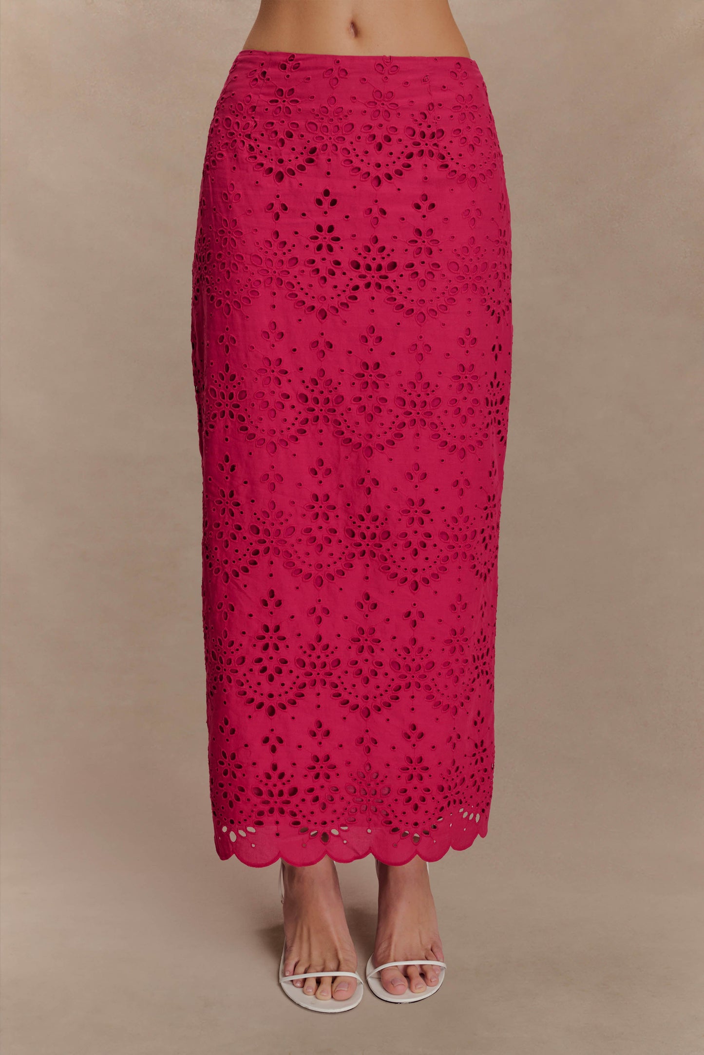 Kensley Broderie Midi Skirt - Dragonfruit