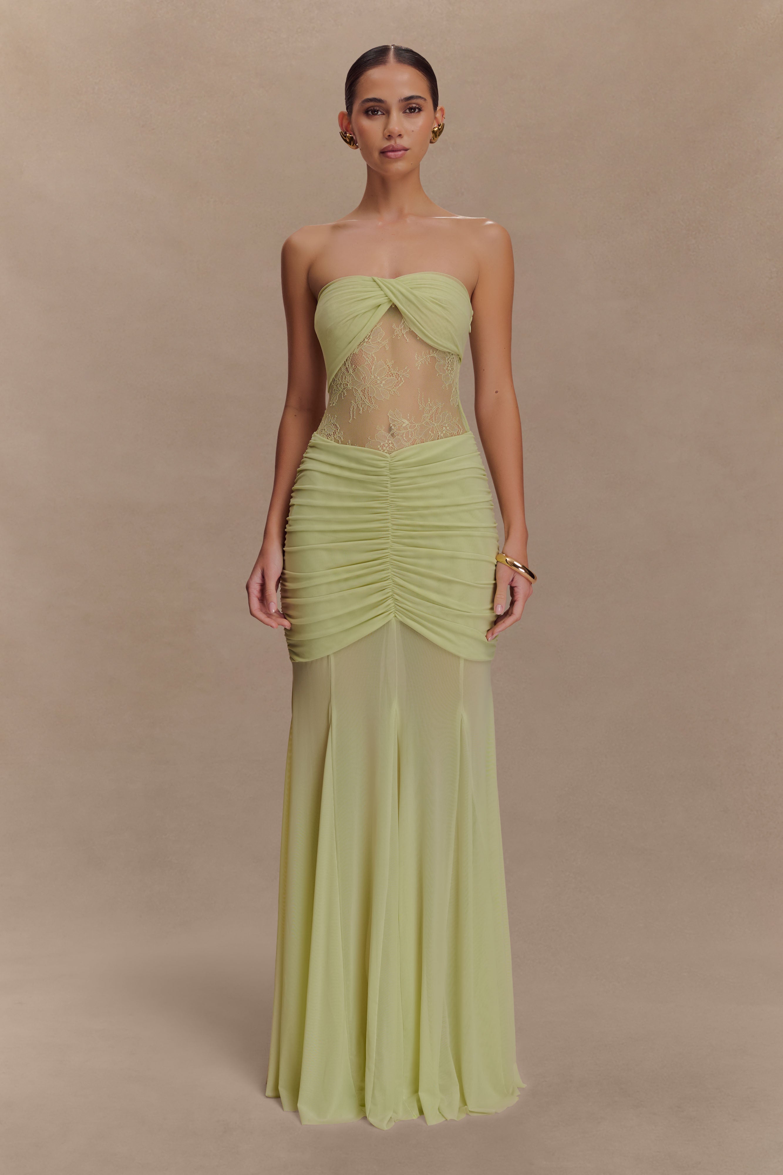 Khadijah Lace And Mesh Maxi Dress / Sage | MESHKI