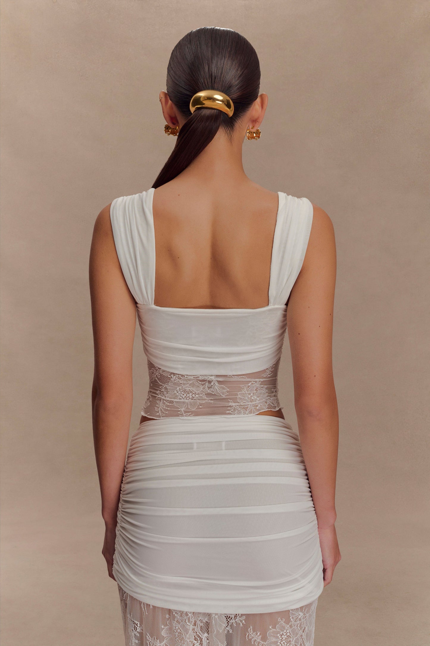Guinevere Lace And Mesh Top - Ivory