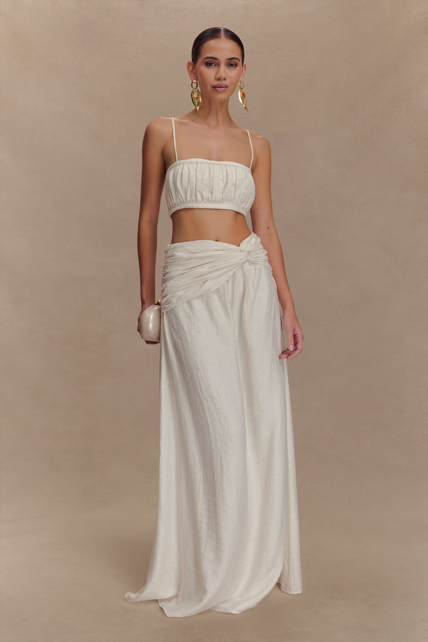 Scottie Shirred Linen Bandeau - Oat Marle